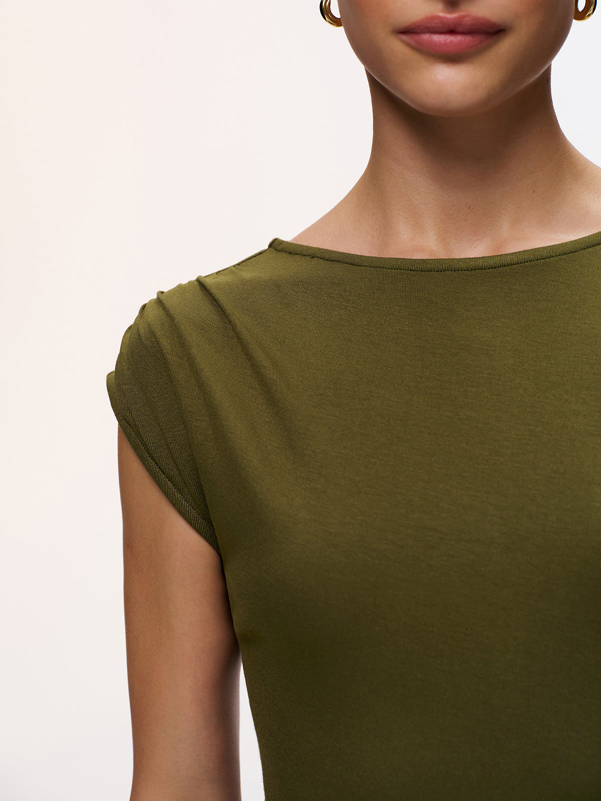 Metal Detail High-Slit Cap-Sleeve Dress-Chicvia