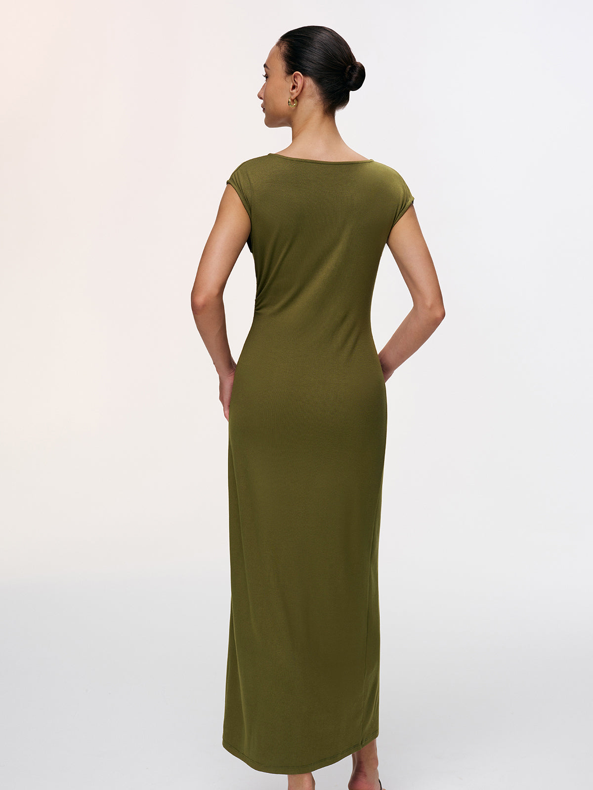 Metal Detail High-Slit Cap-Sleeve Dress-Chicvia