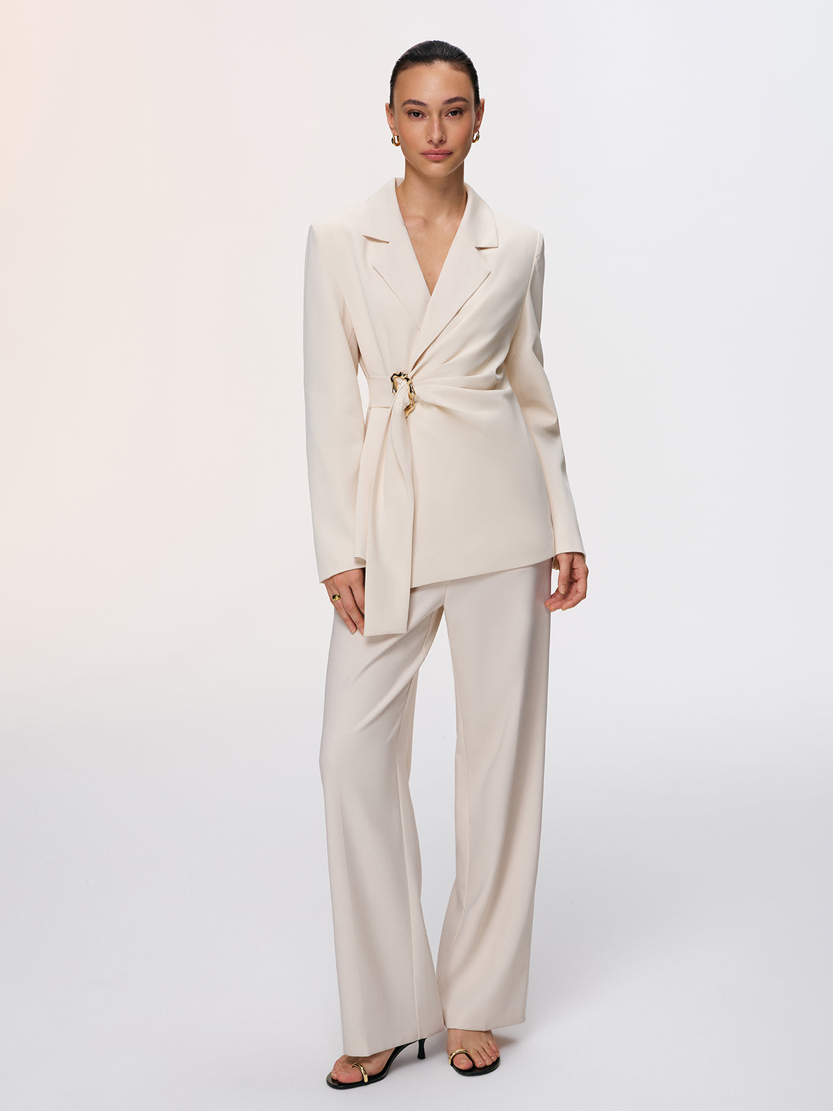 Metal Buckle Wrap-Front Blazer-Chicvia