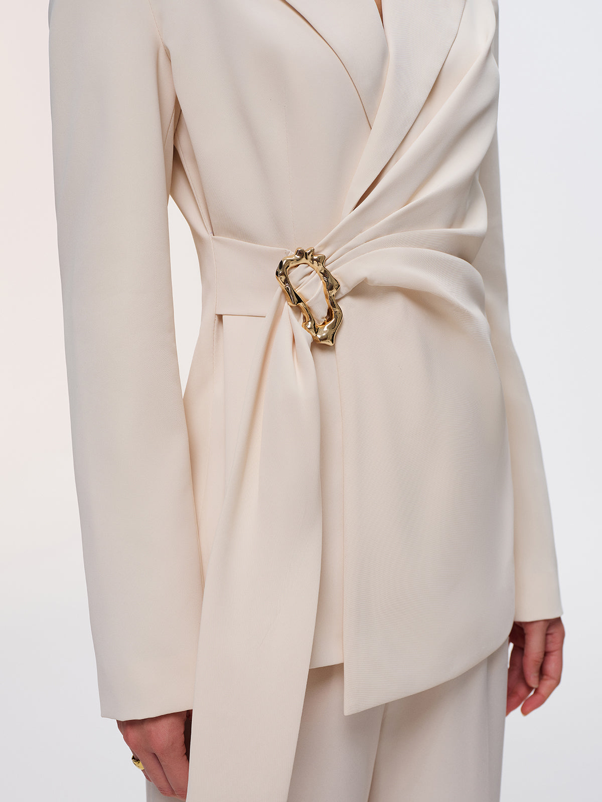 Metal Buckle Wrap-Front Blazer-Chicvia