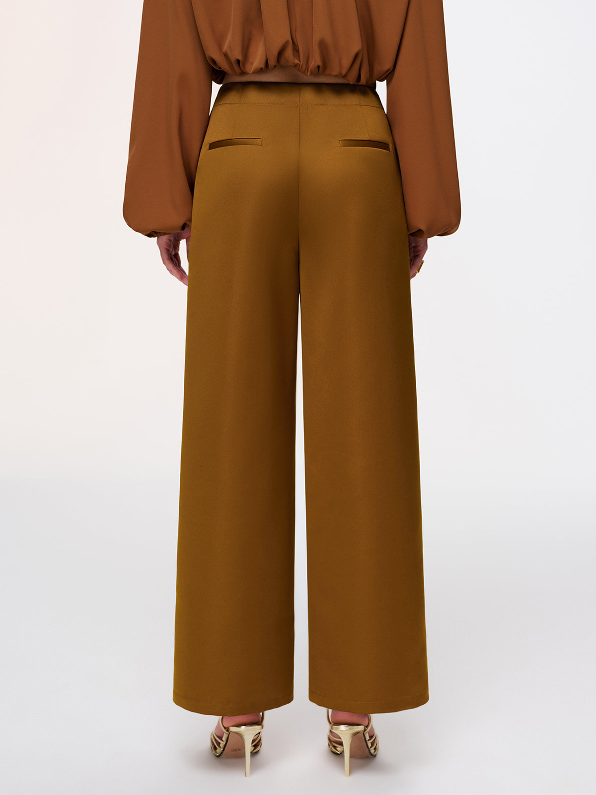 Button Detail Satin Wide-Leg Pants-Chicvia