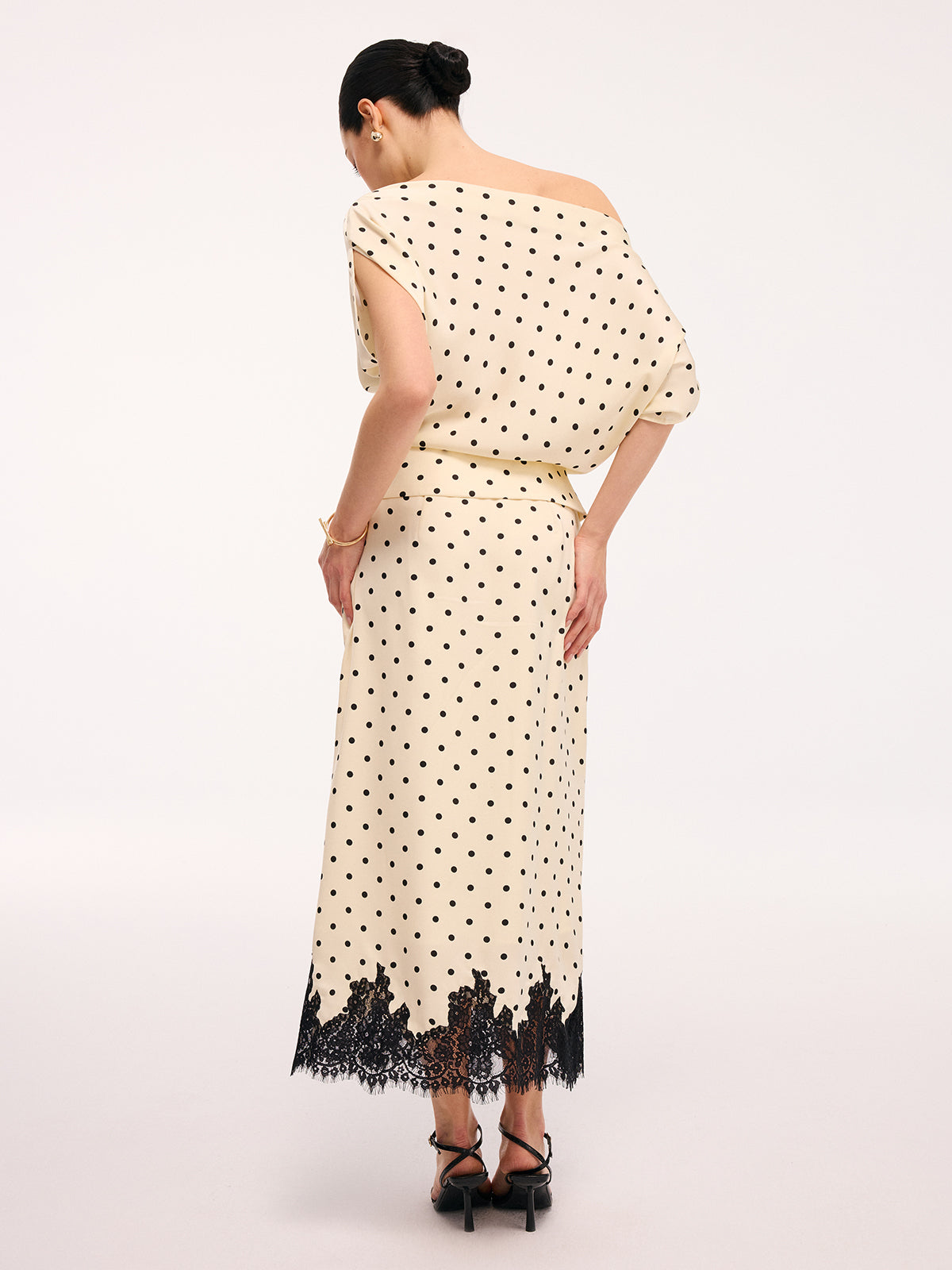 Polka Dot Top & Lace Trim Midi Skirt Set-Chicvia