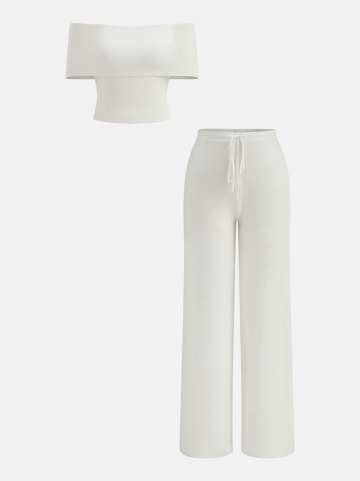 Ribbed Off-Shoulder Top & Drawstring Pants Set-Chicvia