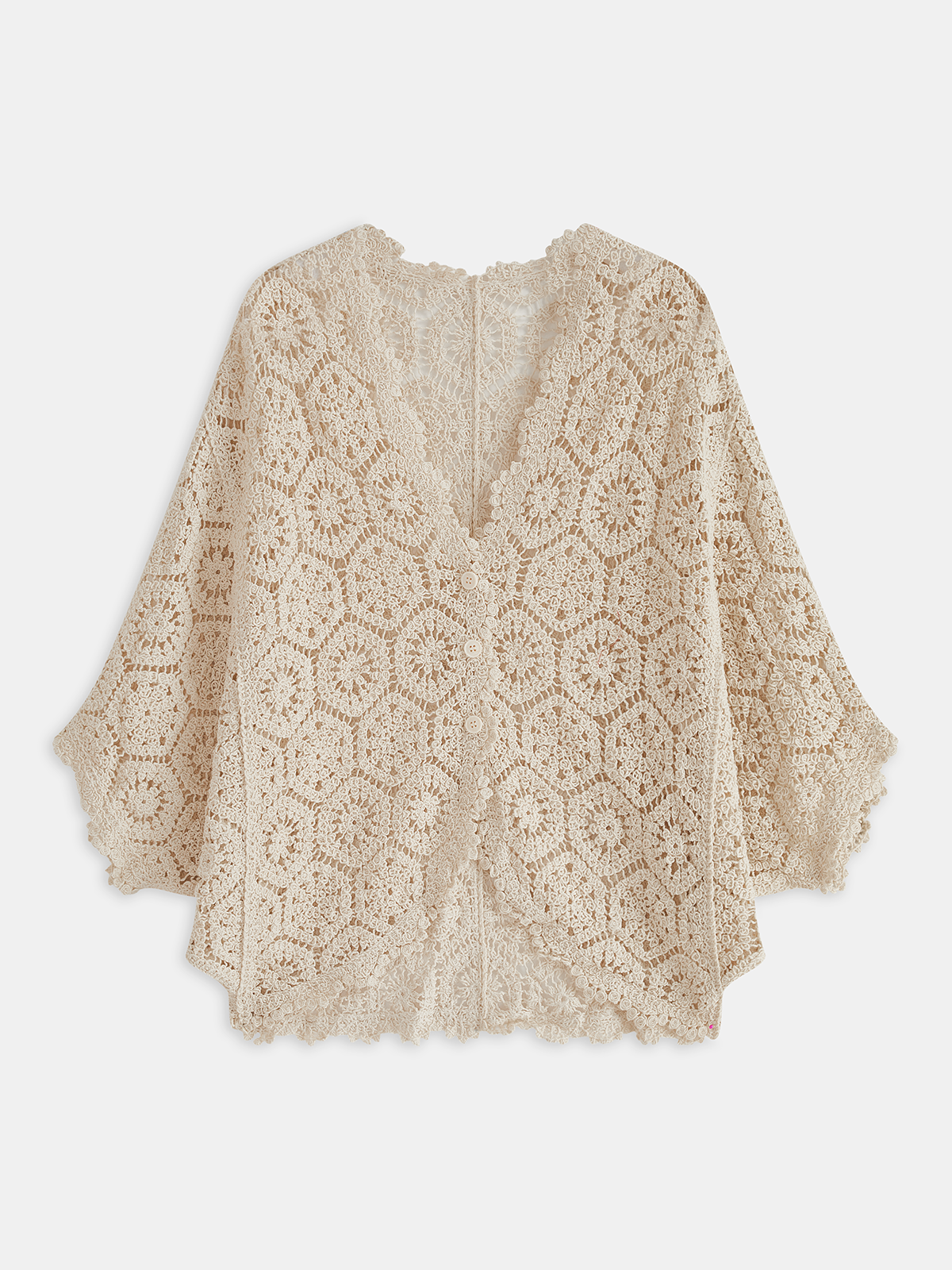 Buttoned Floral Crochet Cardigan-Chicvia