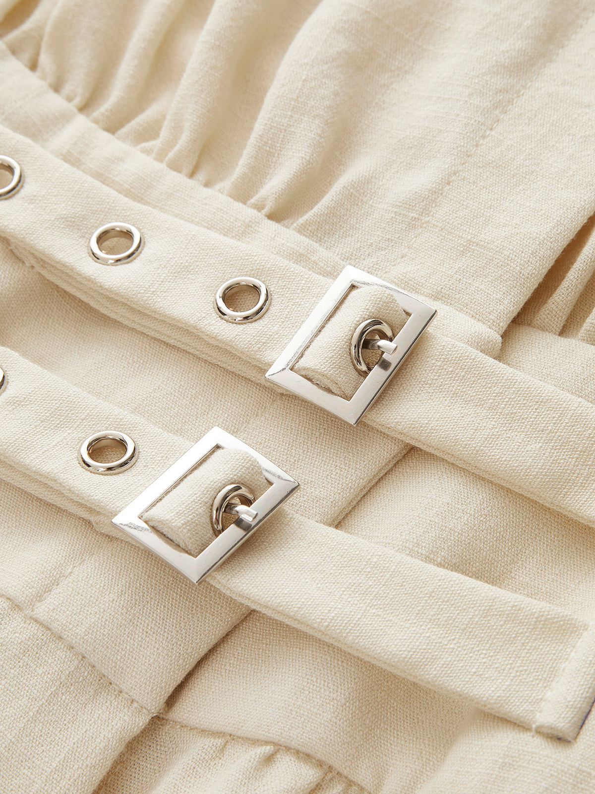 Cotton Blend Double-Buckle Peplum Blouse-Chicvia