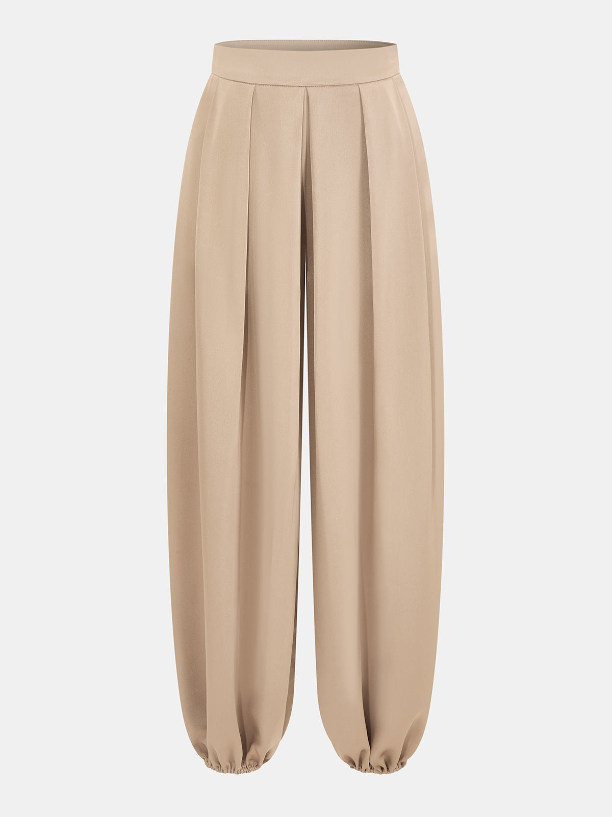 Mid-Waist Satin Pleated Balloon Pants-Chicvia
