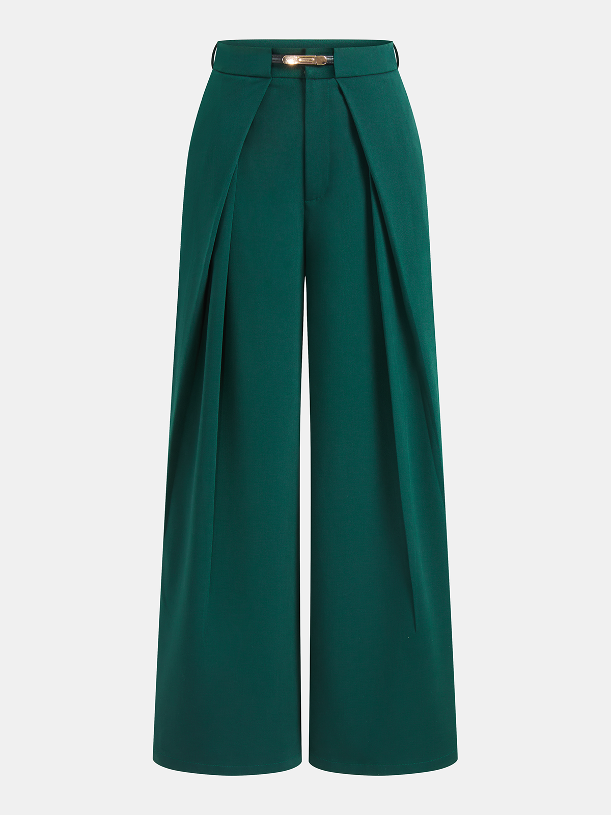 Mid Waist Belted Pleated Wide Leg Pants-Chicvia