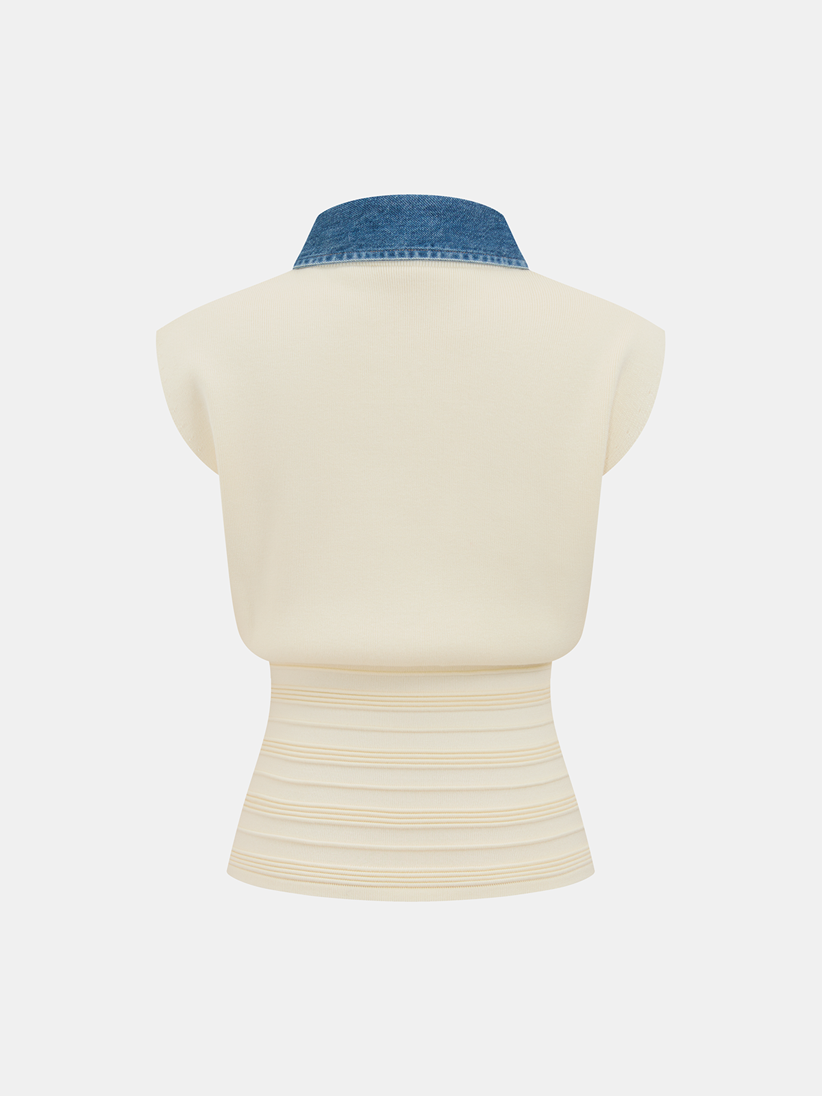 Denim Collar Sleeveless Cinched Waist Knit Top-Chicvia