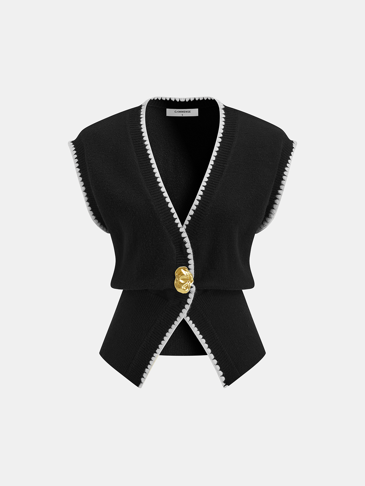 Contrast Trim Sleeveless Knit Vest-Chicvia