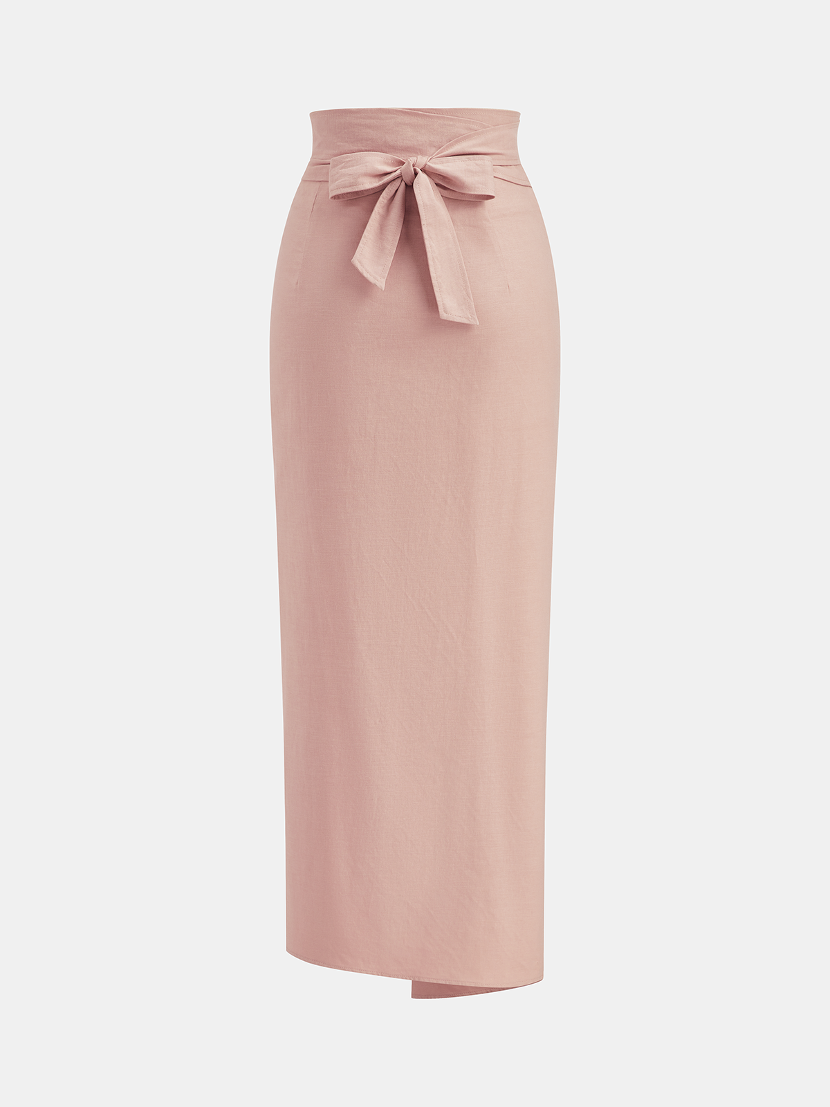 Linen Cotton Bow Detail Maxi Skirt-Chicvia