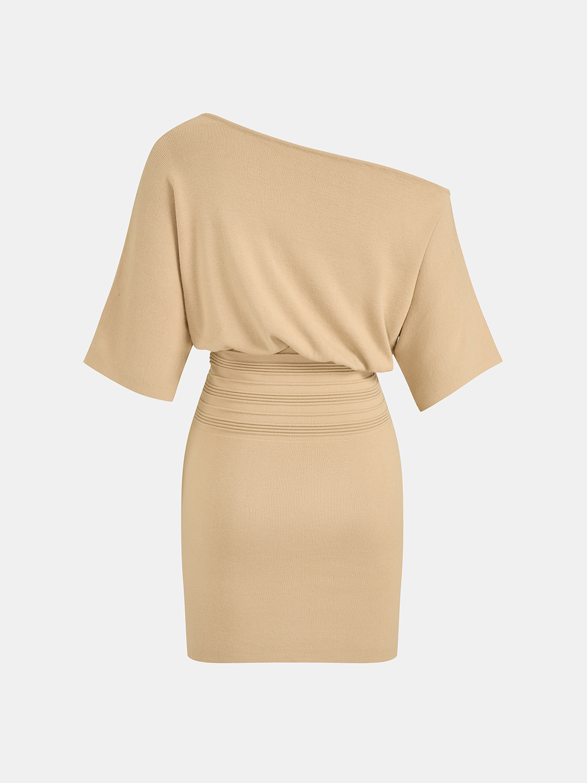 Off-Shoulder Cinched Waist Knit Dress-Chicvia