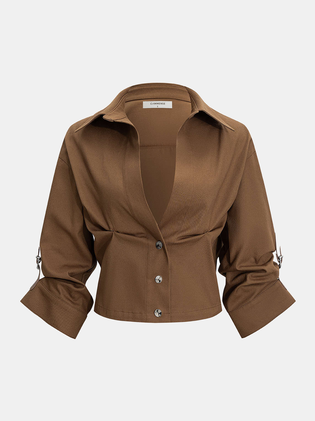 Cropped Collar Buttoned Shirts-Chicvia