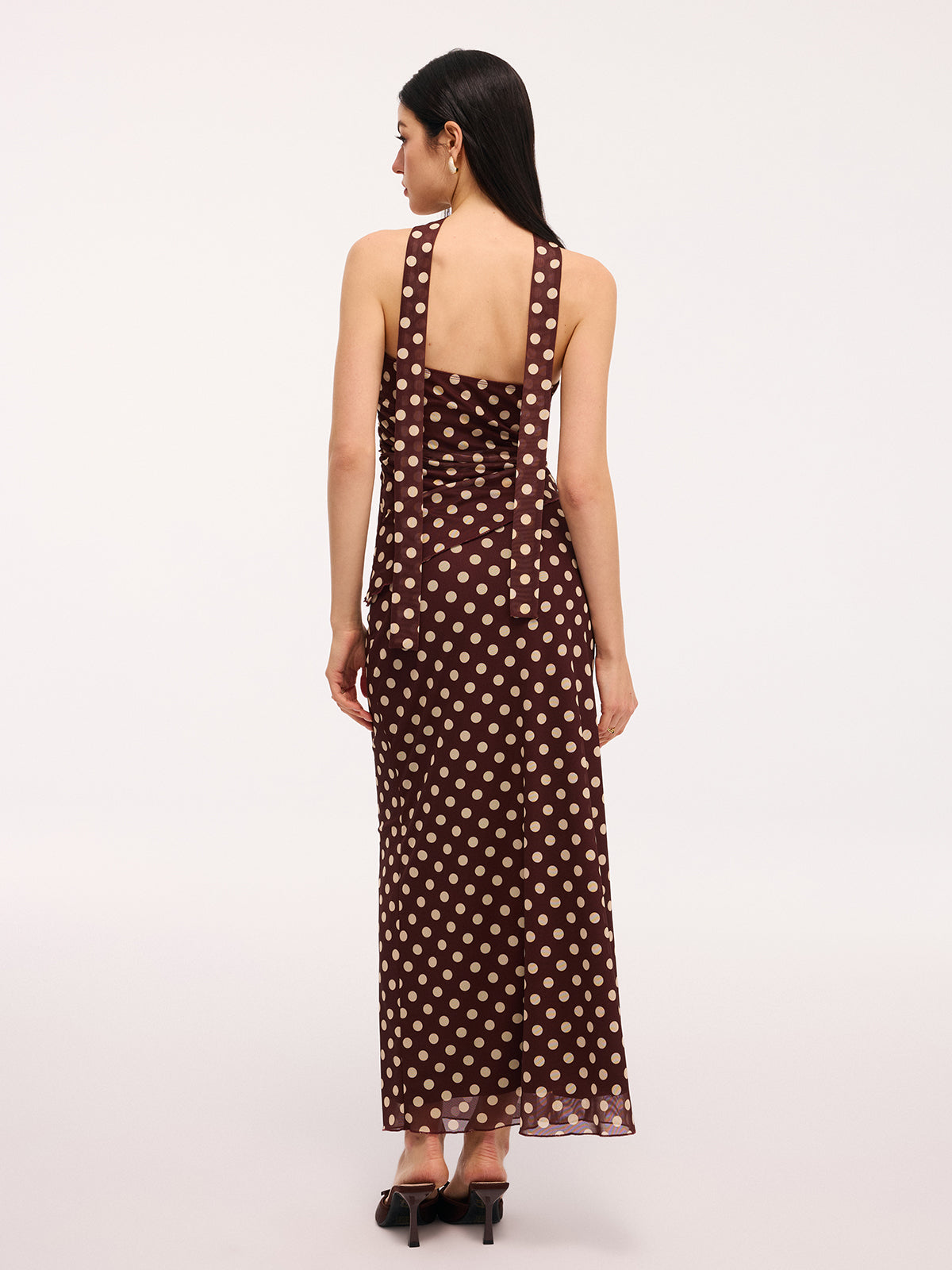 Polka Dot Ruched Scarf Top & Maxi Skirt Set-Chicvia