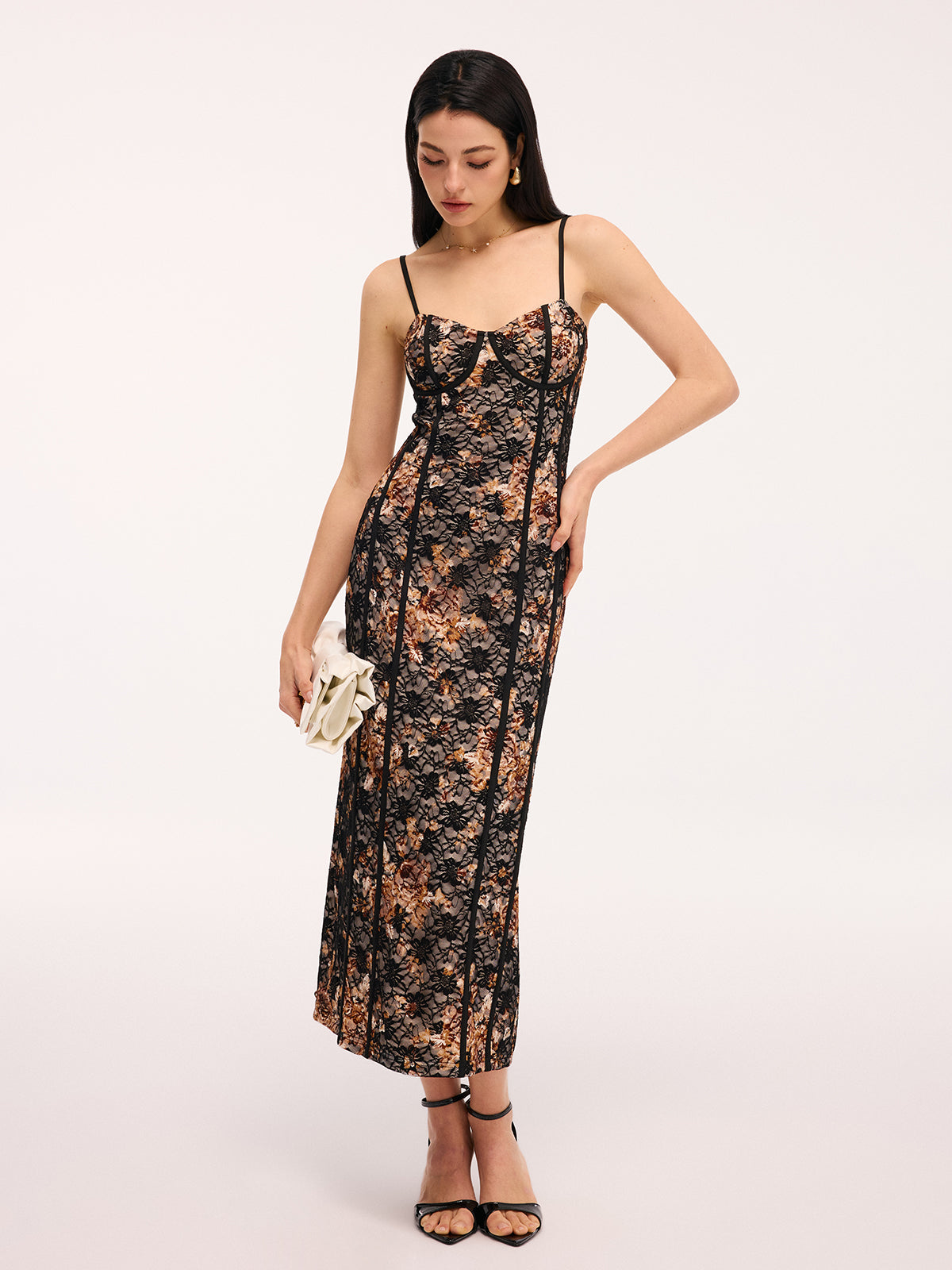 Floral Lace Cami Maxi Dress-Chicvia