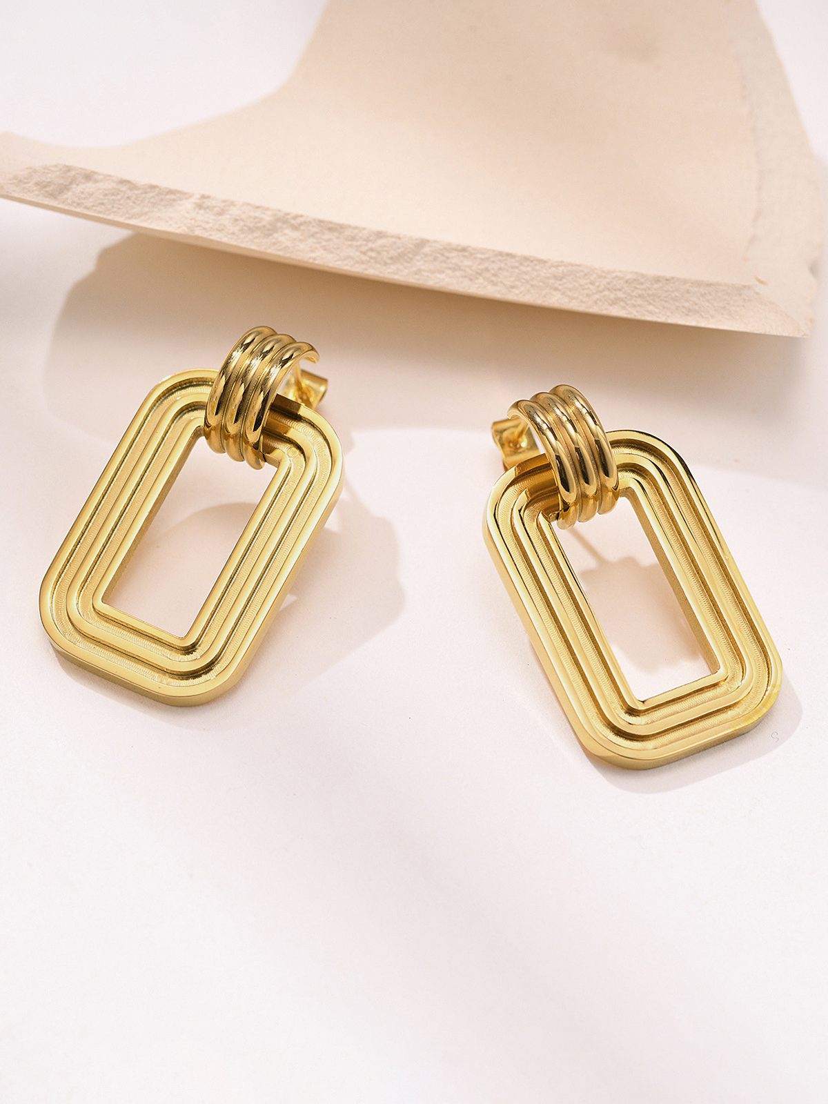 Layered Rectangular Hoop Earrings-Chicvia
