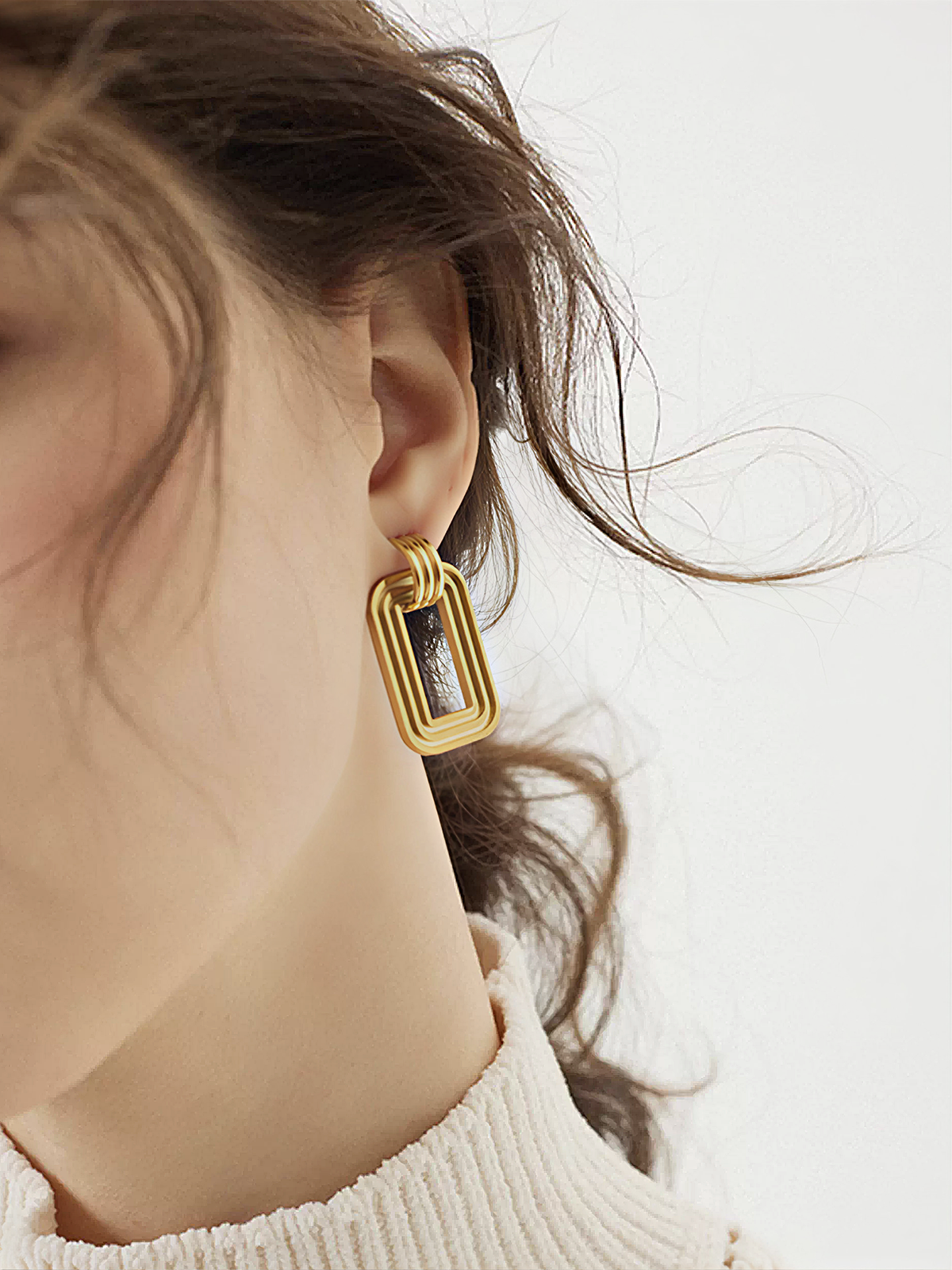 Layered Rectangular Hoop Earrings-Chicvia