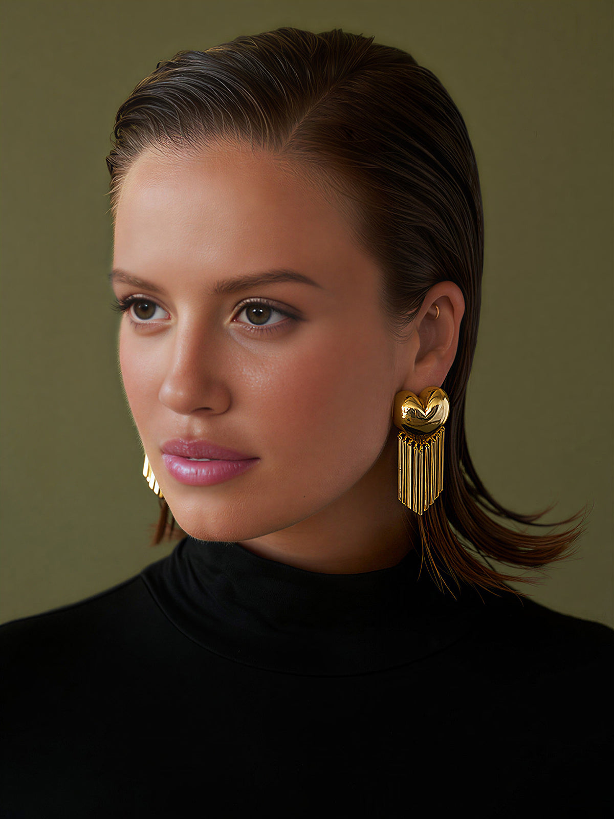 Heart-Shaped Tassel Drop Earrings-Chicvia