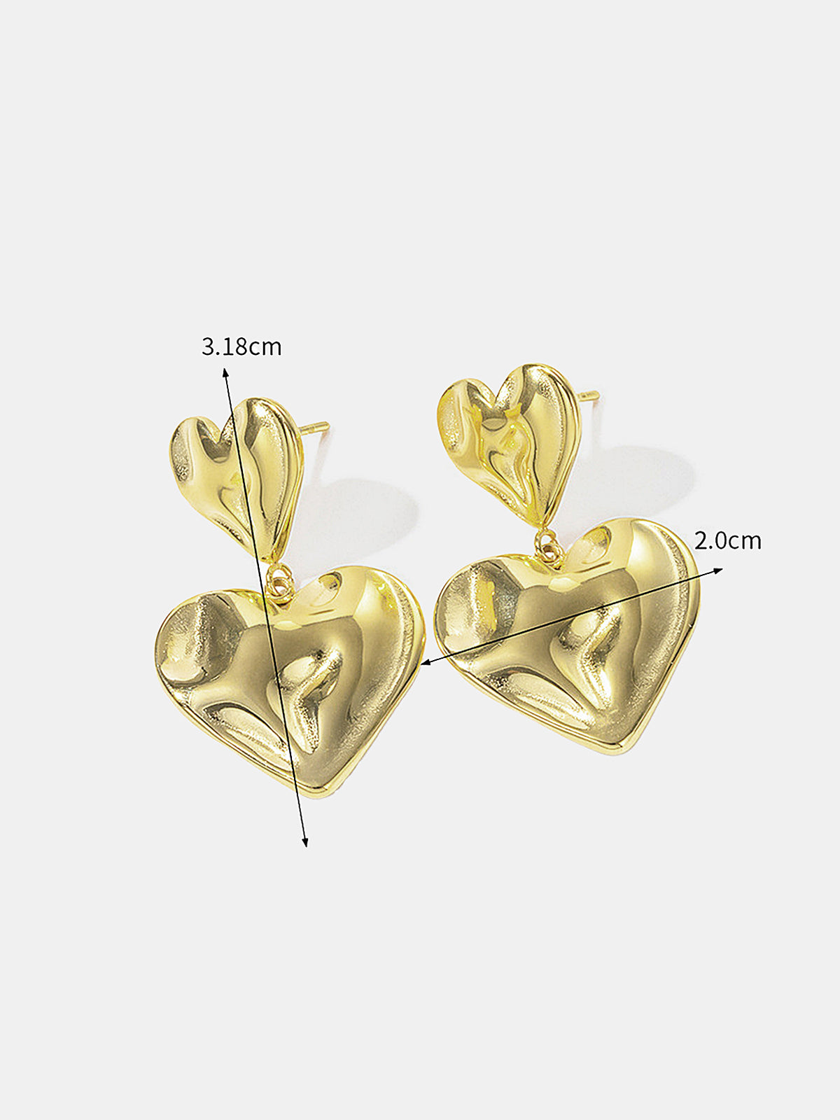Double Crinkled Heart Drop Earrings-Chicvia