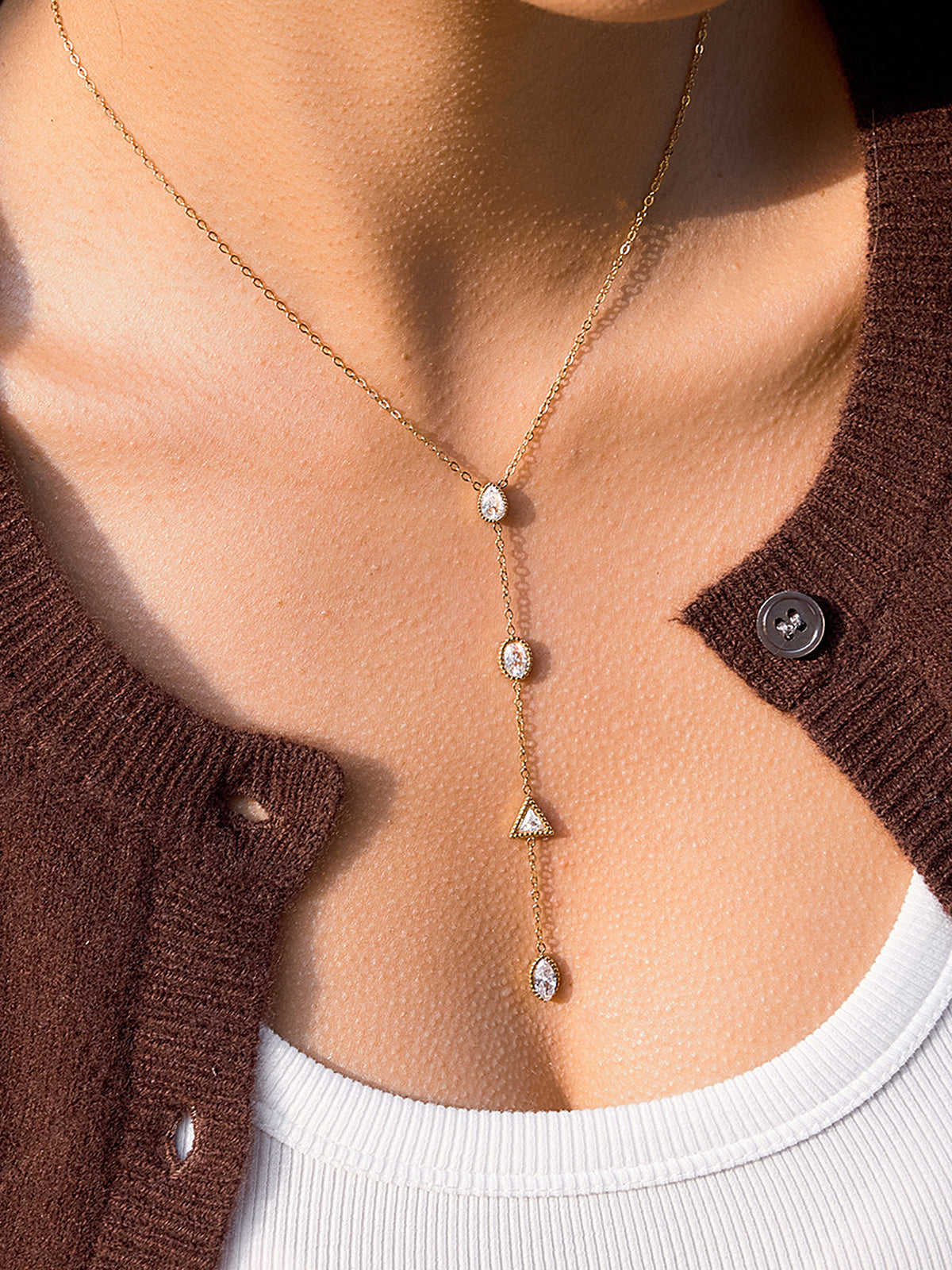 Geometric Zircon Y-Shaped Necklace-Chicvia