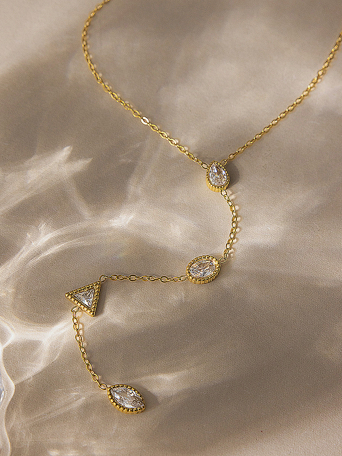 Geometric Zircon Y-Shaped Necklace-Chicvia