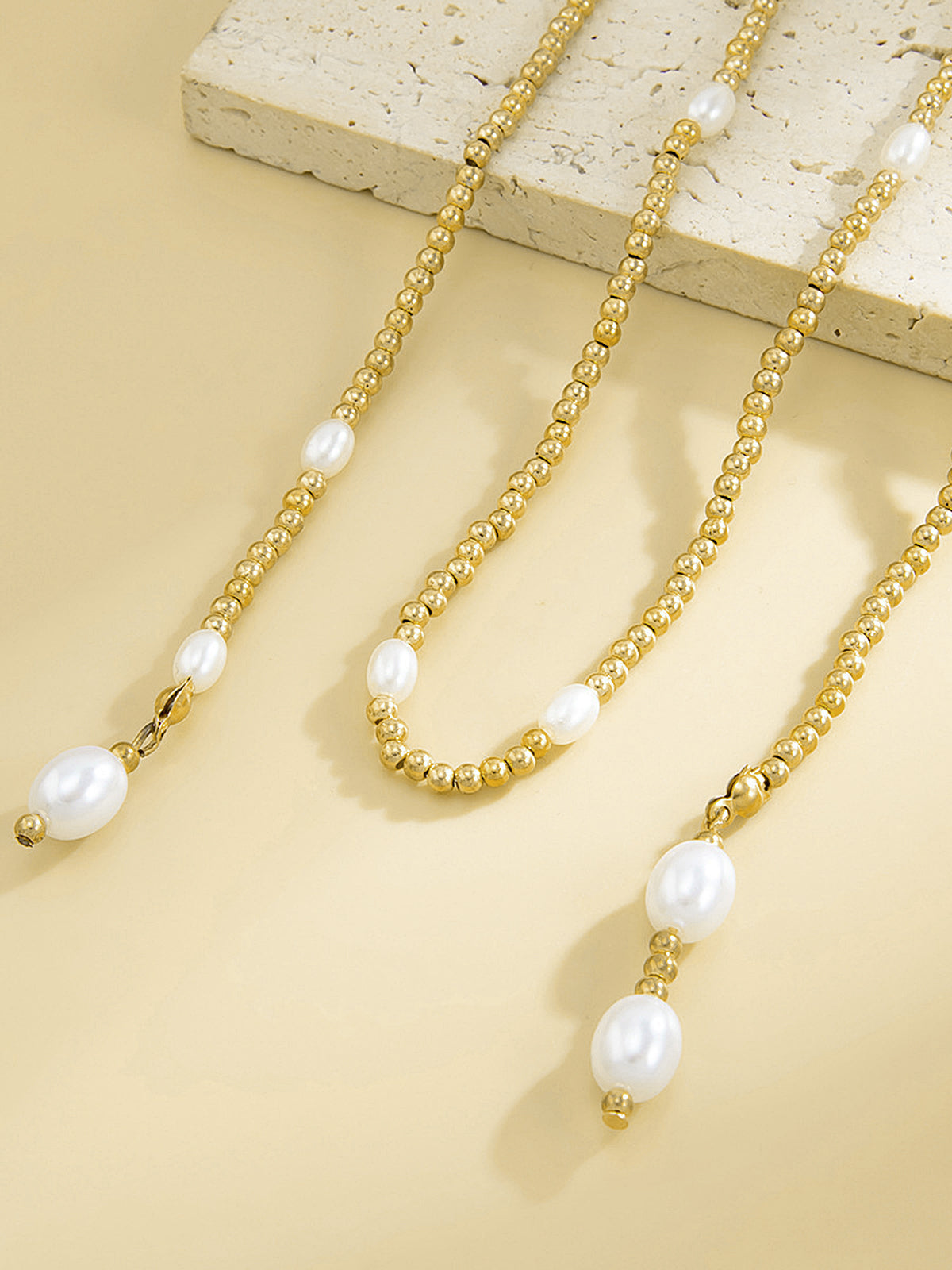 Pearl Beaded Y-Drop Necklace-Chicvia