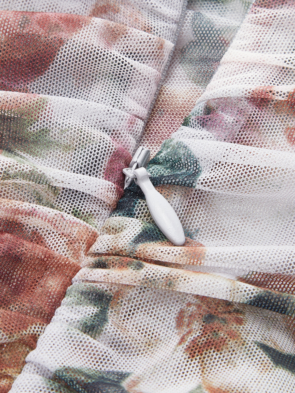 Floral Mesh Ruched High Neck Blouse-Chicvia