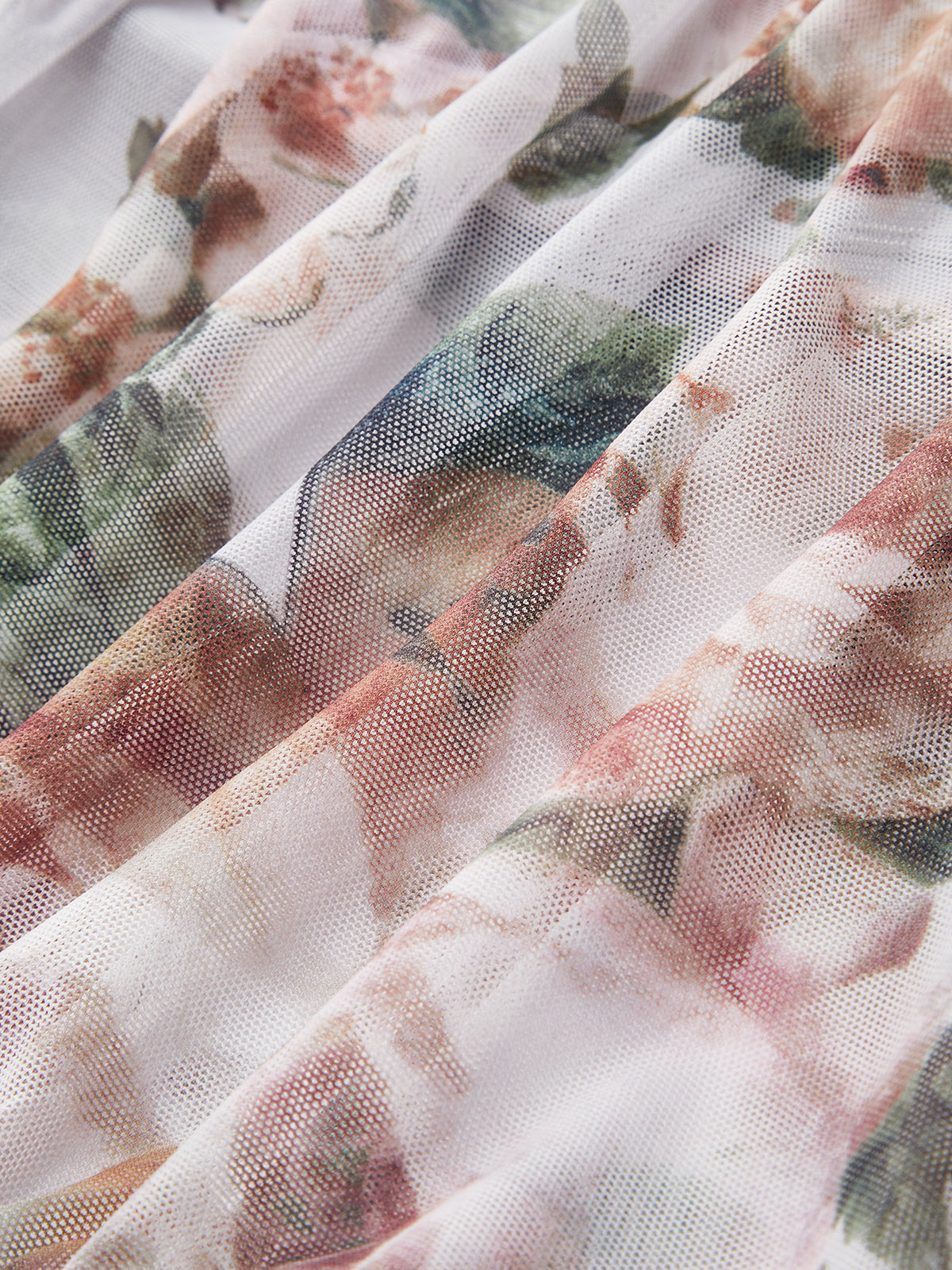 Floral Mesh Ruched High Neck Blouse-Chicvia