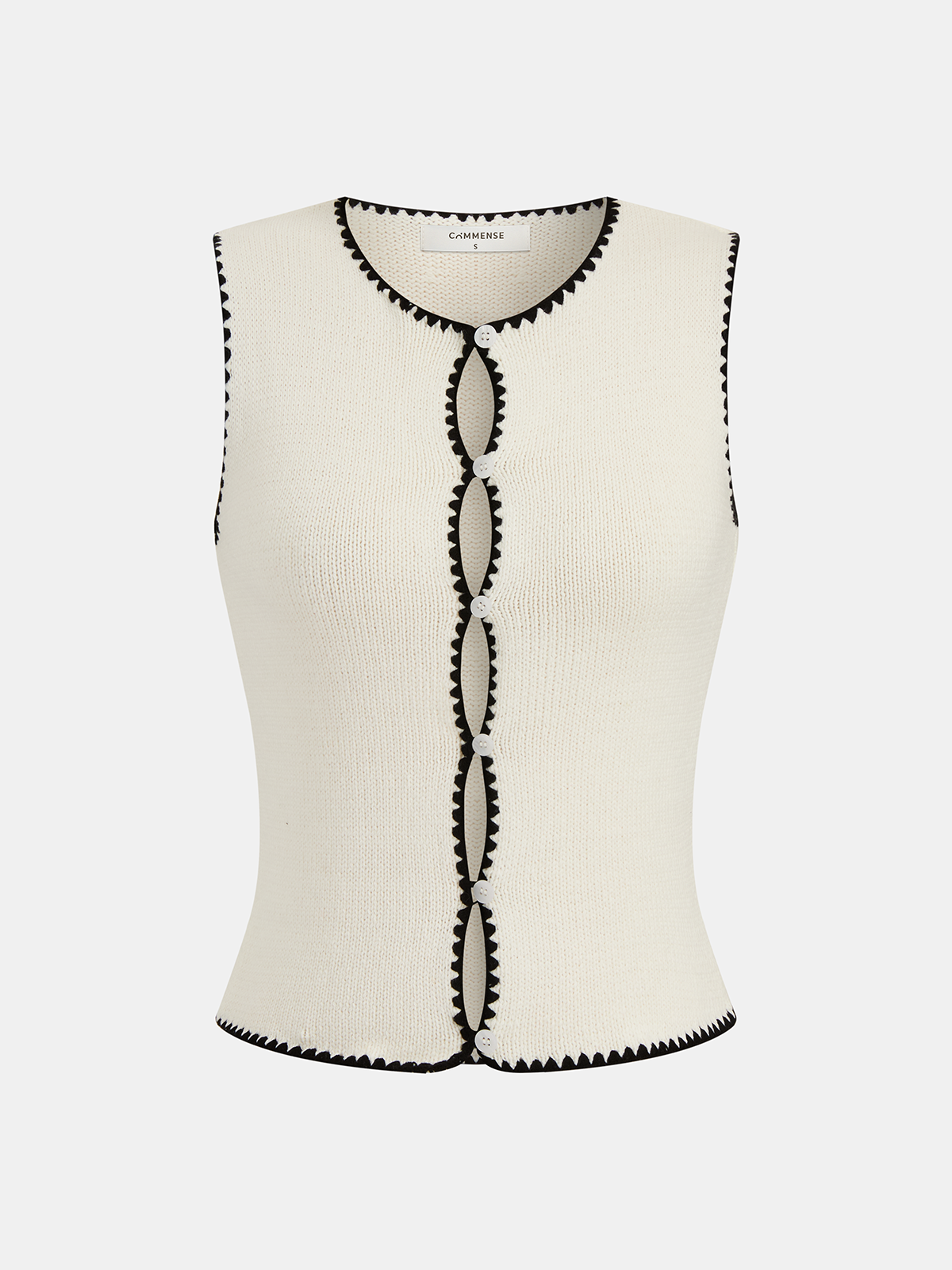 Knitted Scalloped Trim Buttoned Vest-Chicvia