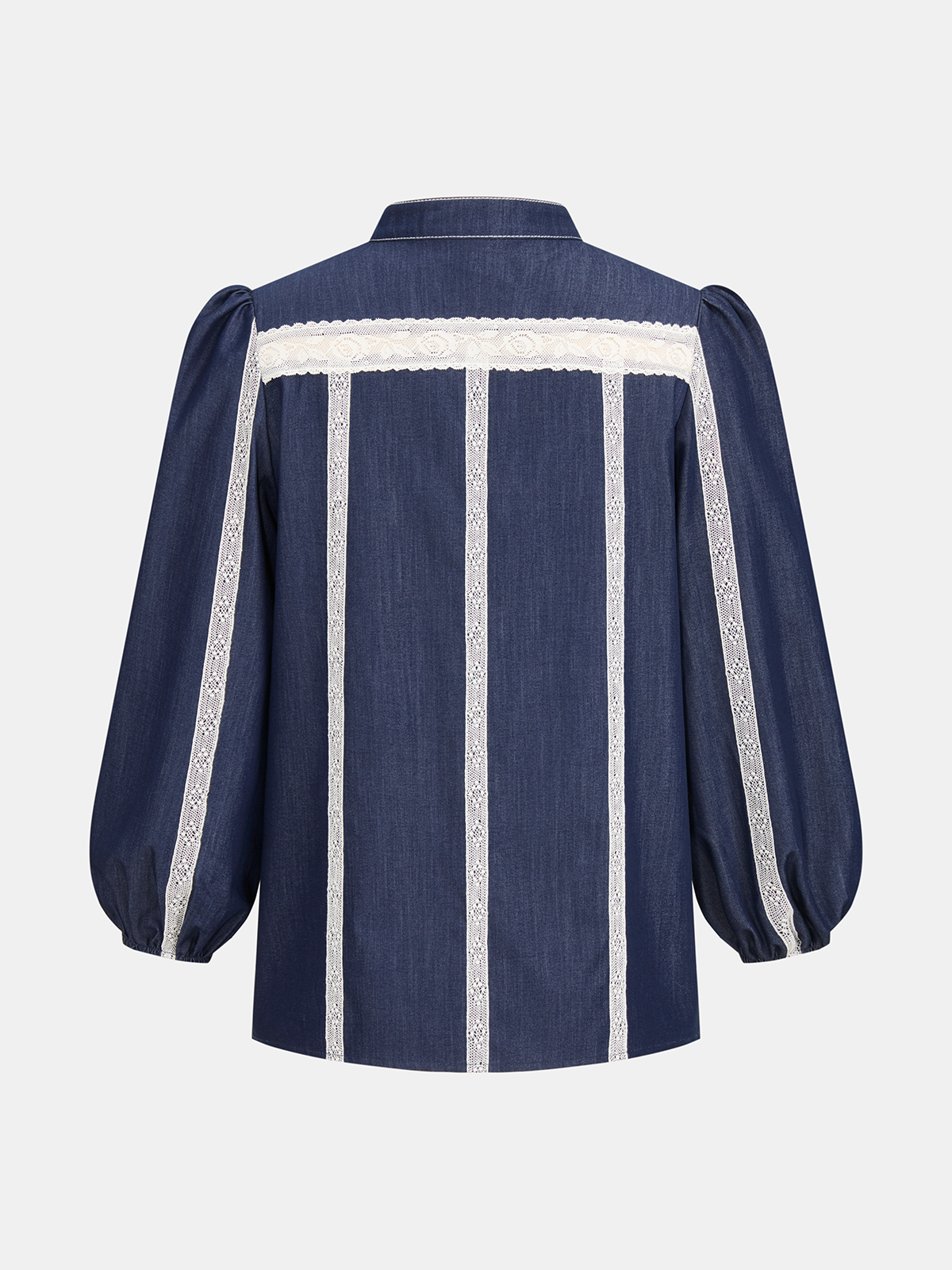 Lace Panel Faux Denim Shirt & Shorts Set-Chicvia