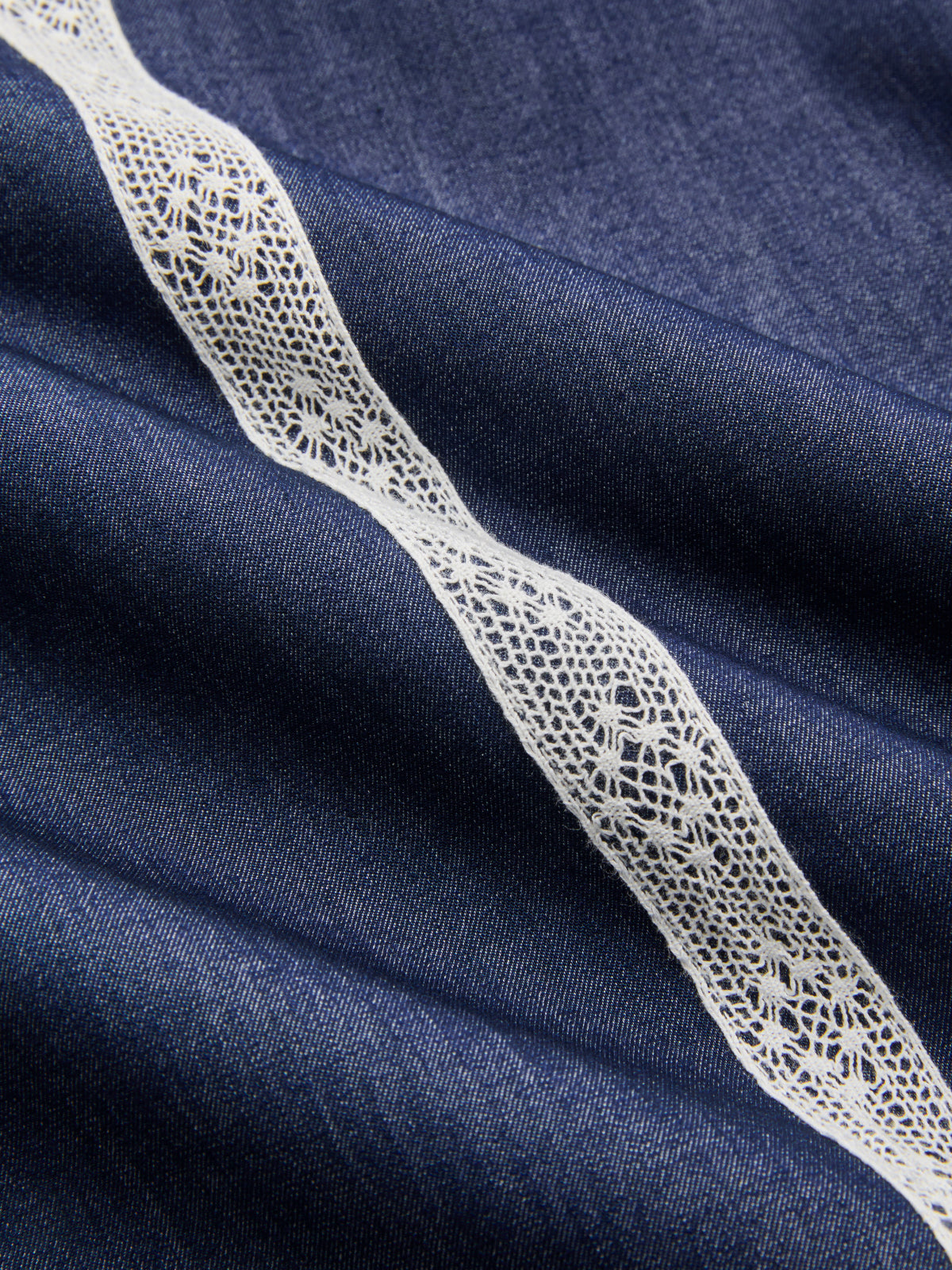 Lace Panel Faux Denim Shirt & Shorts Set-Chicvia