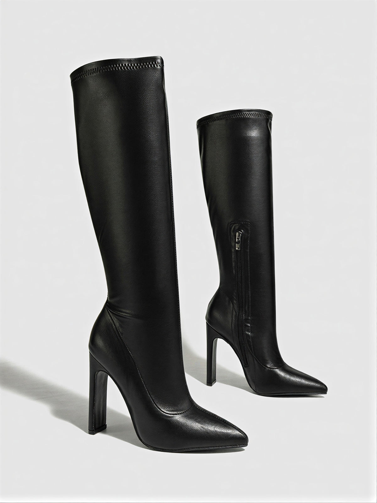 Pointed-Toe Stiletto Knee-High Boots-Chicvia