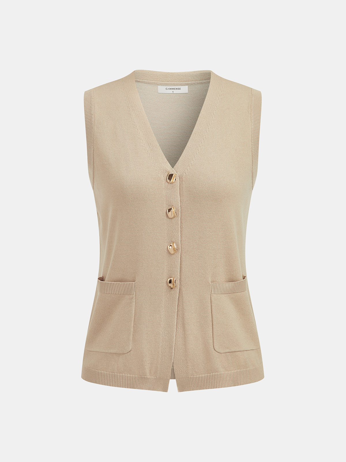 Buttoned Knit Vest & Ruched Midi Skirt Set-Chicvia