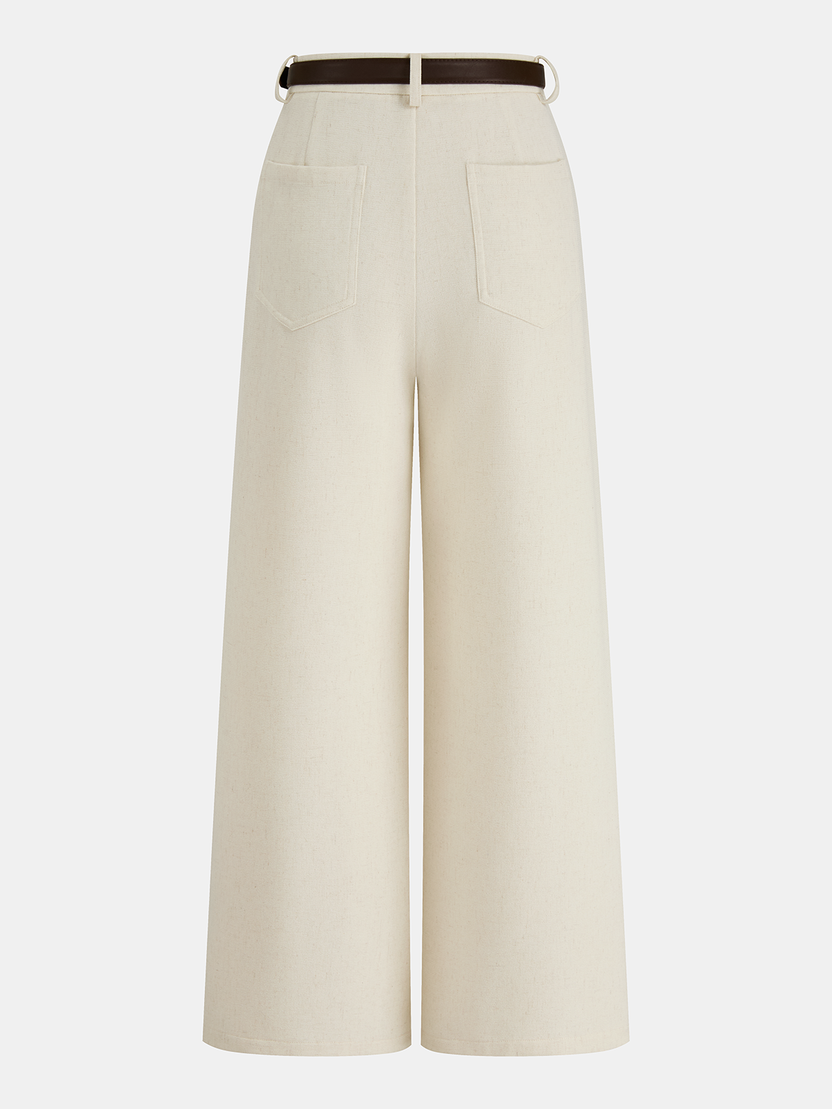 Belted Linen-Blend Wide-Leg Pants-Chicvia