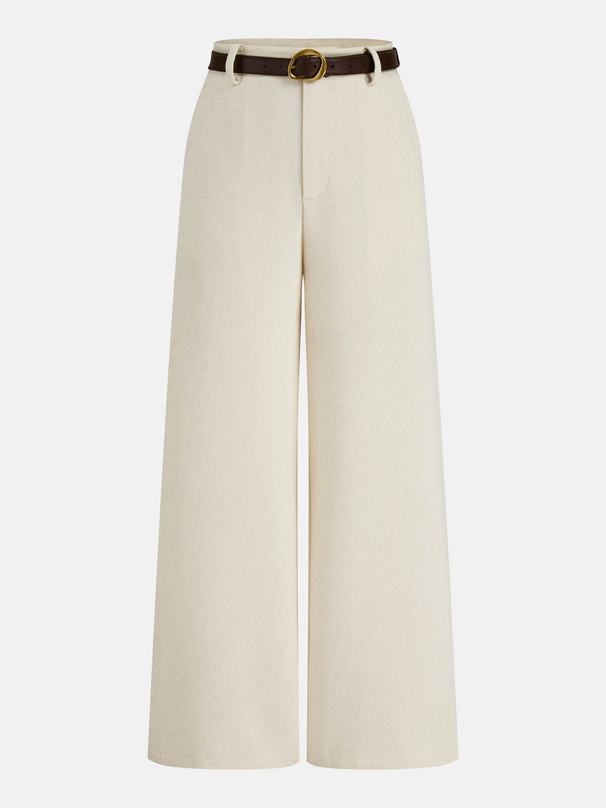 Belted Linen-Blend Wide-Leg Pants-Chicvia