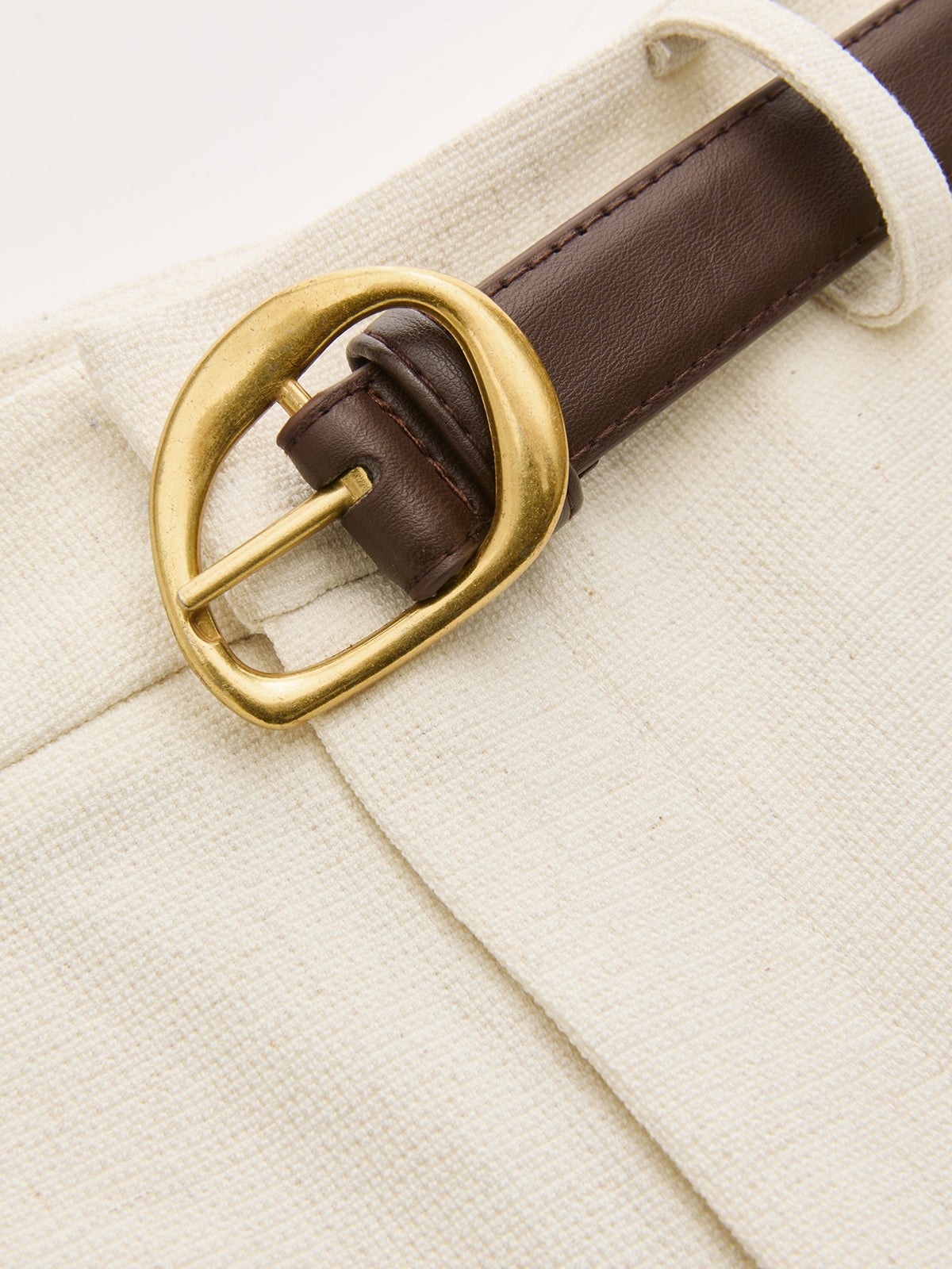 Belted Linen-Blend Wide-Leg Pants-Chicvia