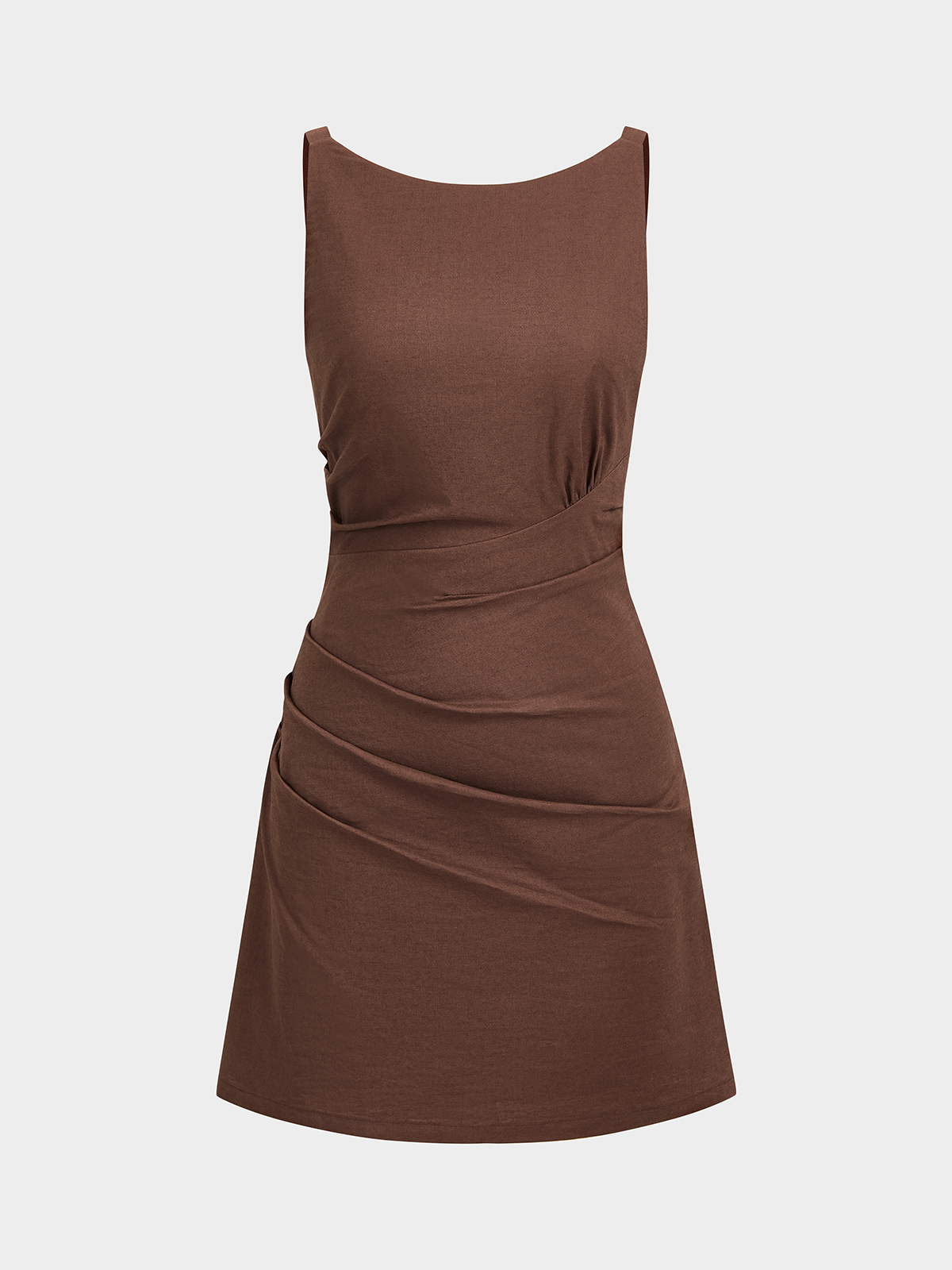 Cotton Linen Sleeveless Ruched Mini Dress-Chicvia