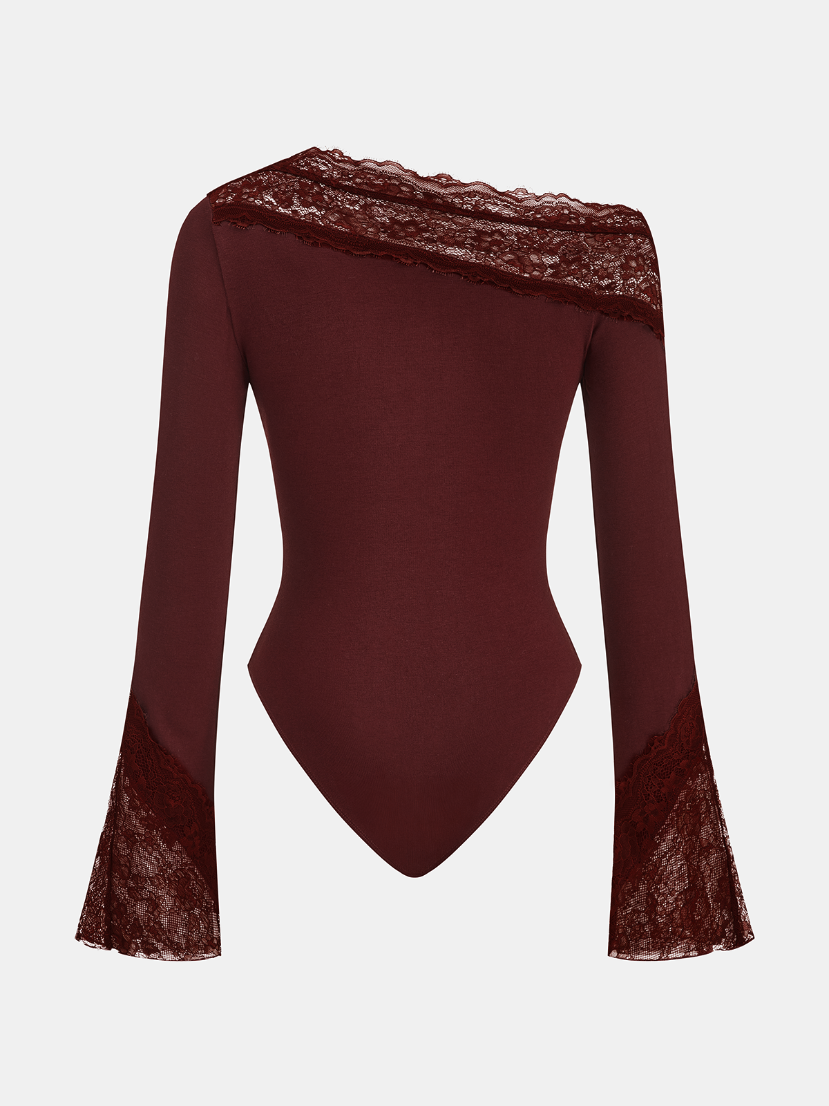 Lace Trim Bell Sleeve Off-Shoulder Bodysuit-Chicvia