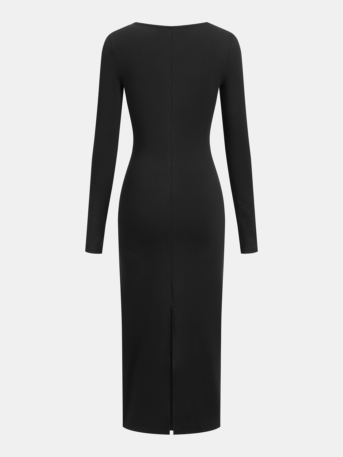 Metal Detail Long-Sleeve Midi Dress-Chicvia