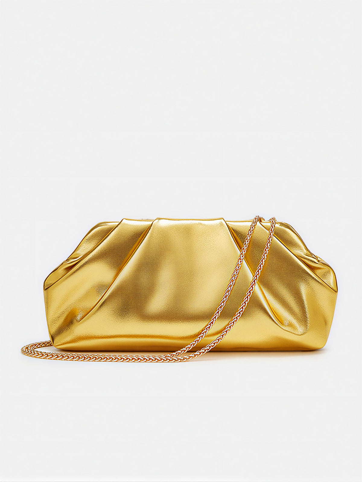 Crinkled Chain Strap Cloud Bag-Chicvia