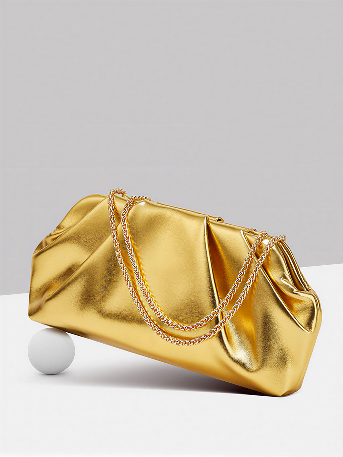 Crinkled Chain Strap Cloud Bag-Chicvia