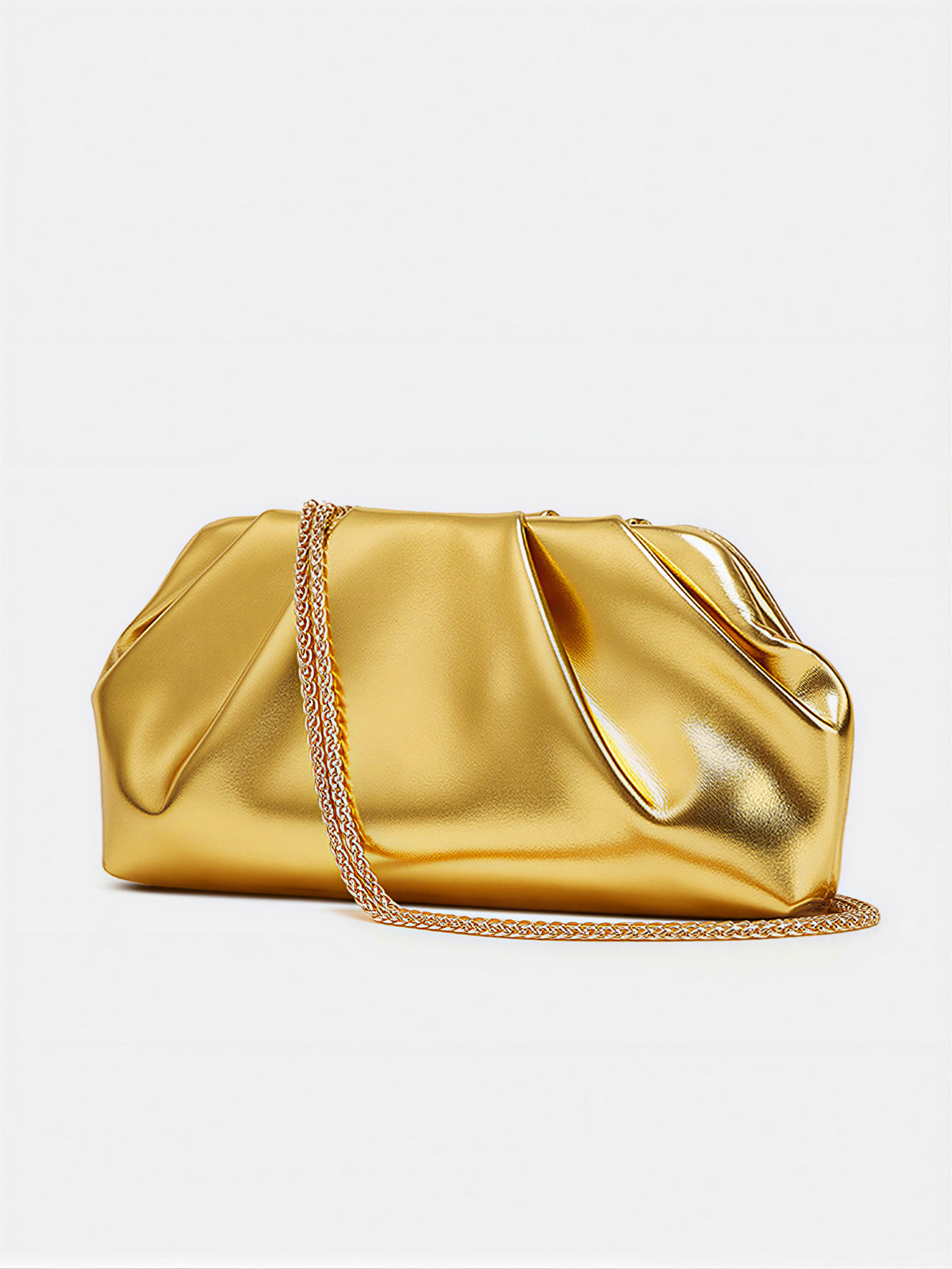 Crinkled Chain Strap Cloud Bag-Chicvia