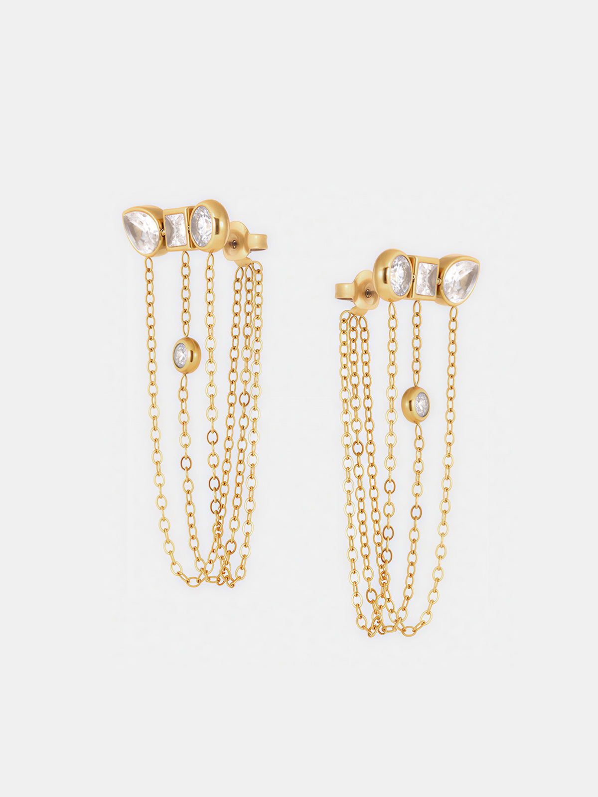 Multi-Stone Chain Drop Cluster Stud Earrings-Chicvia