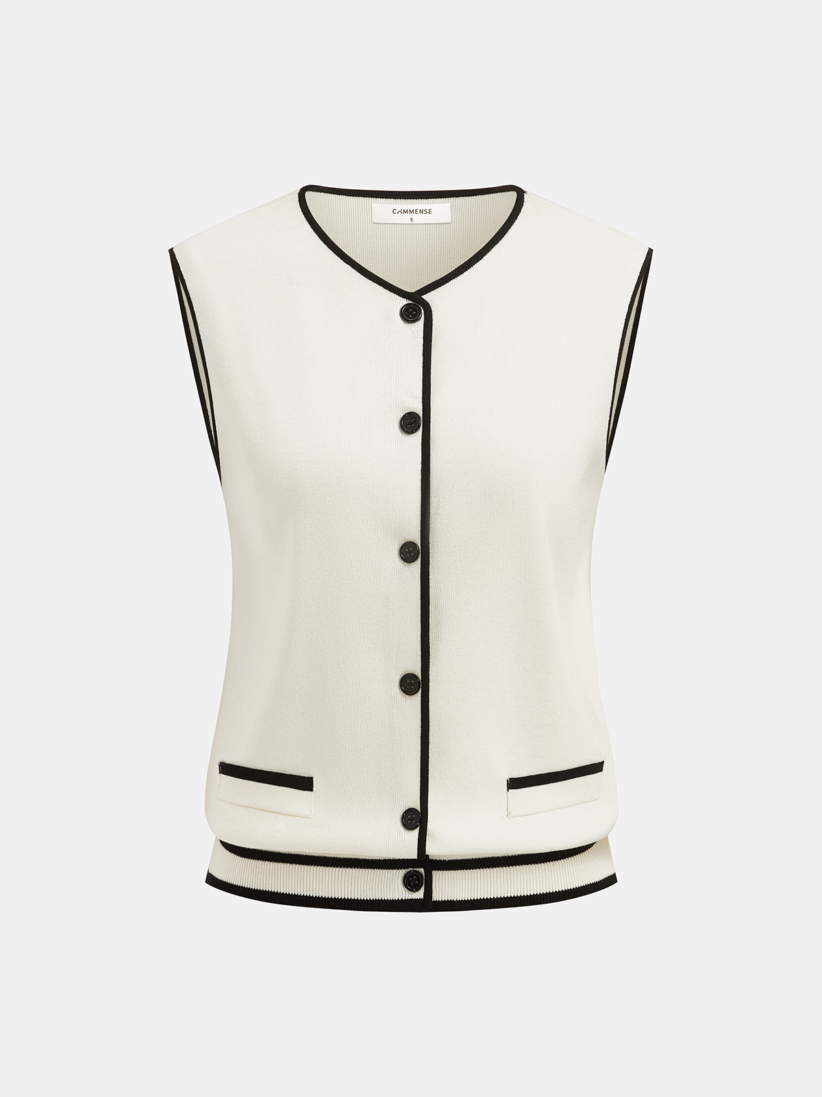 Contrast Piping Knit Vest & Wide-Leg Pants Set-Chicvia