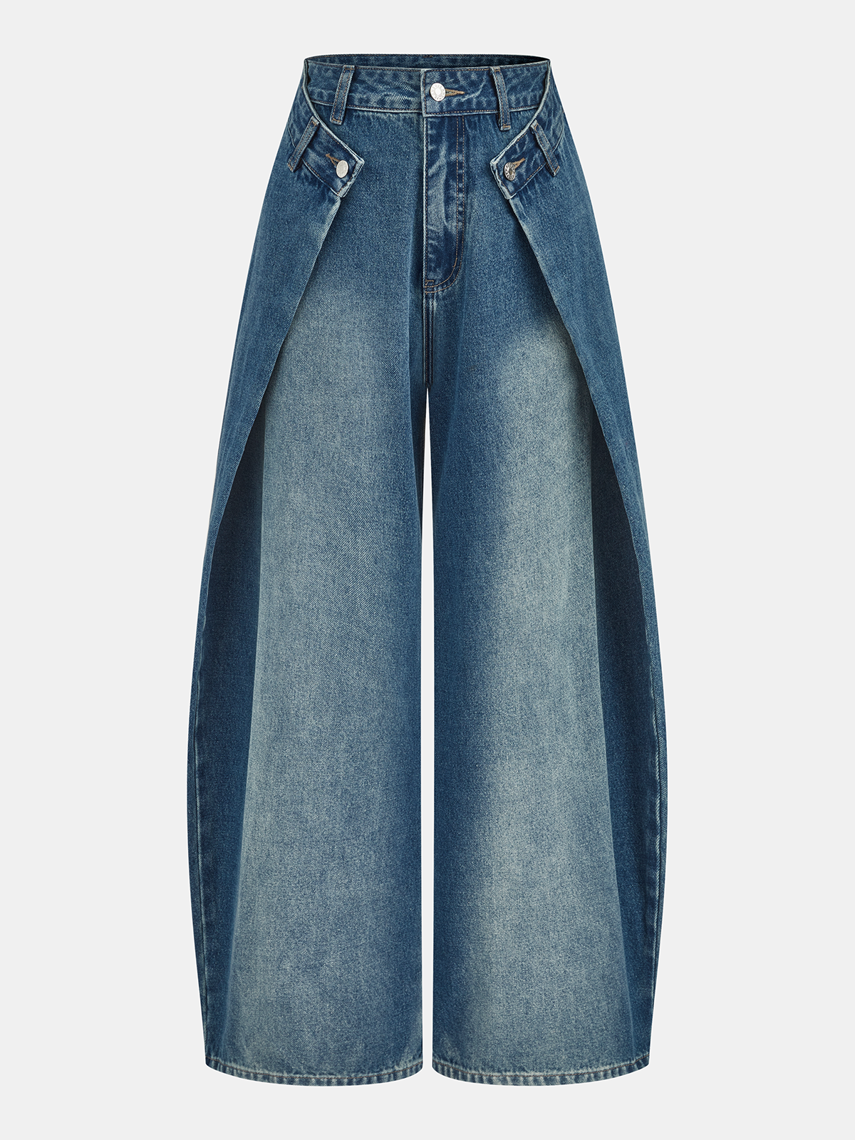 Mid-Waist Deconstructed Wide Leg Jeans-Chicvia