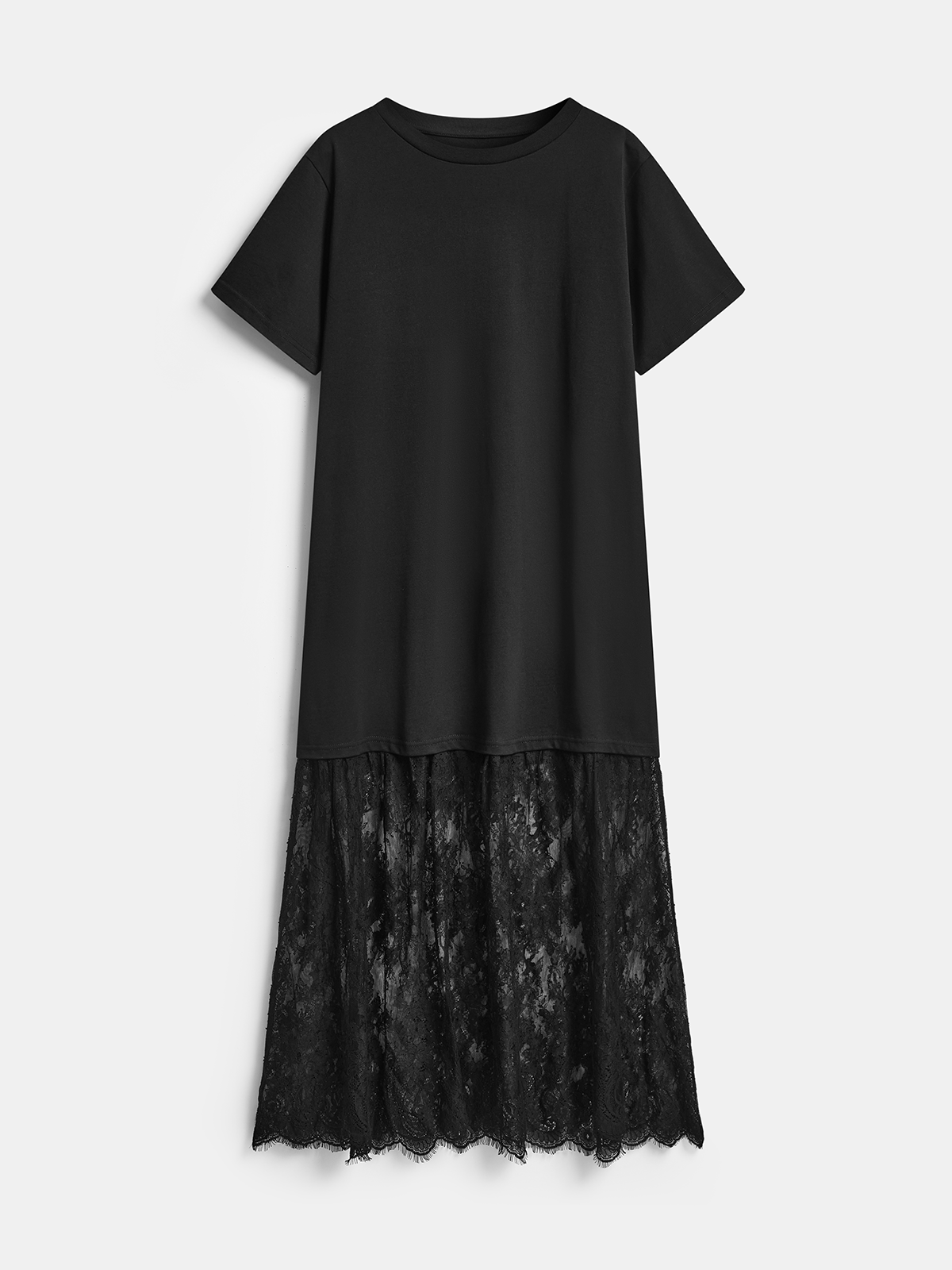 Lace Panel Short Sleeve Maxi Dress-Chicvia