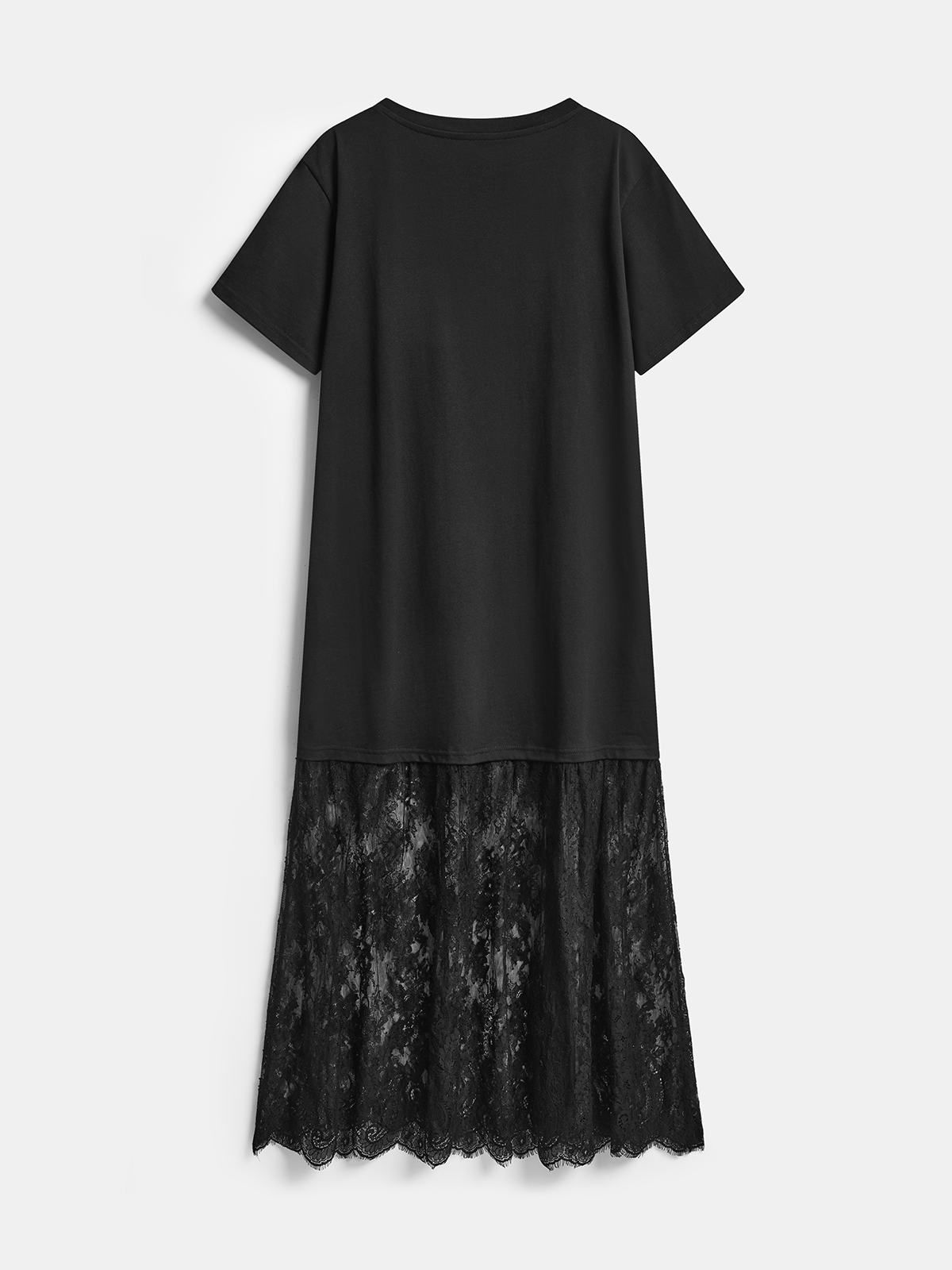 Lace Panel Short Sleeve Maxi Dress-Chicvia