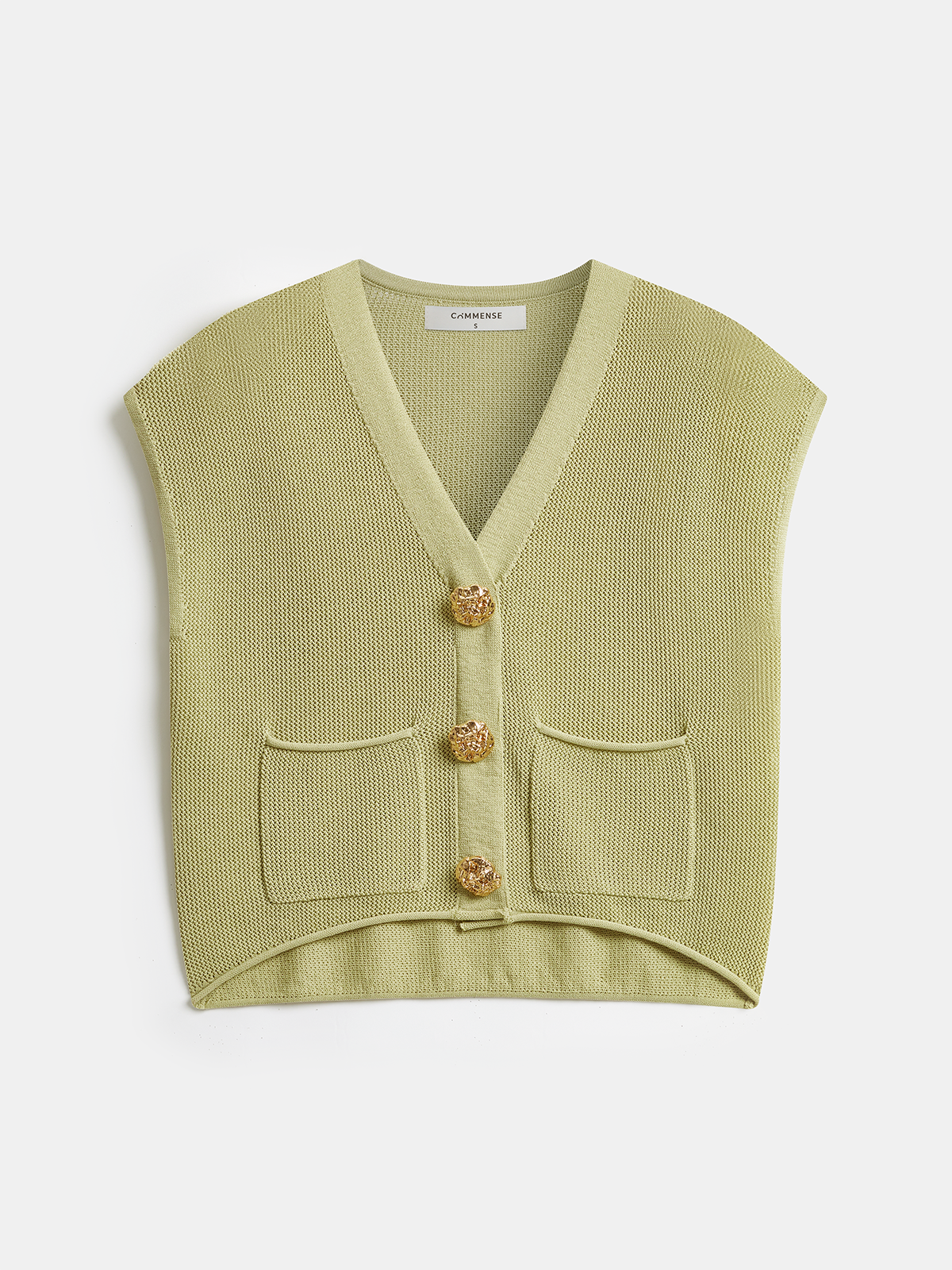 Embossed Button Sleeveless Knit Vest-Chicvia