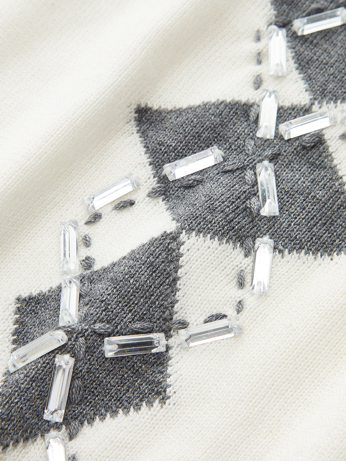 Embellished Argyle Wool-Blend Turtleneck Sweater-Chicvia