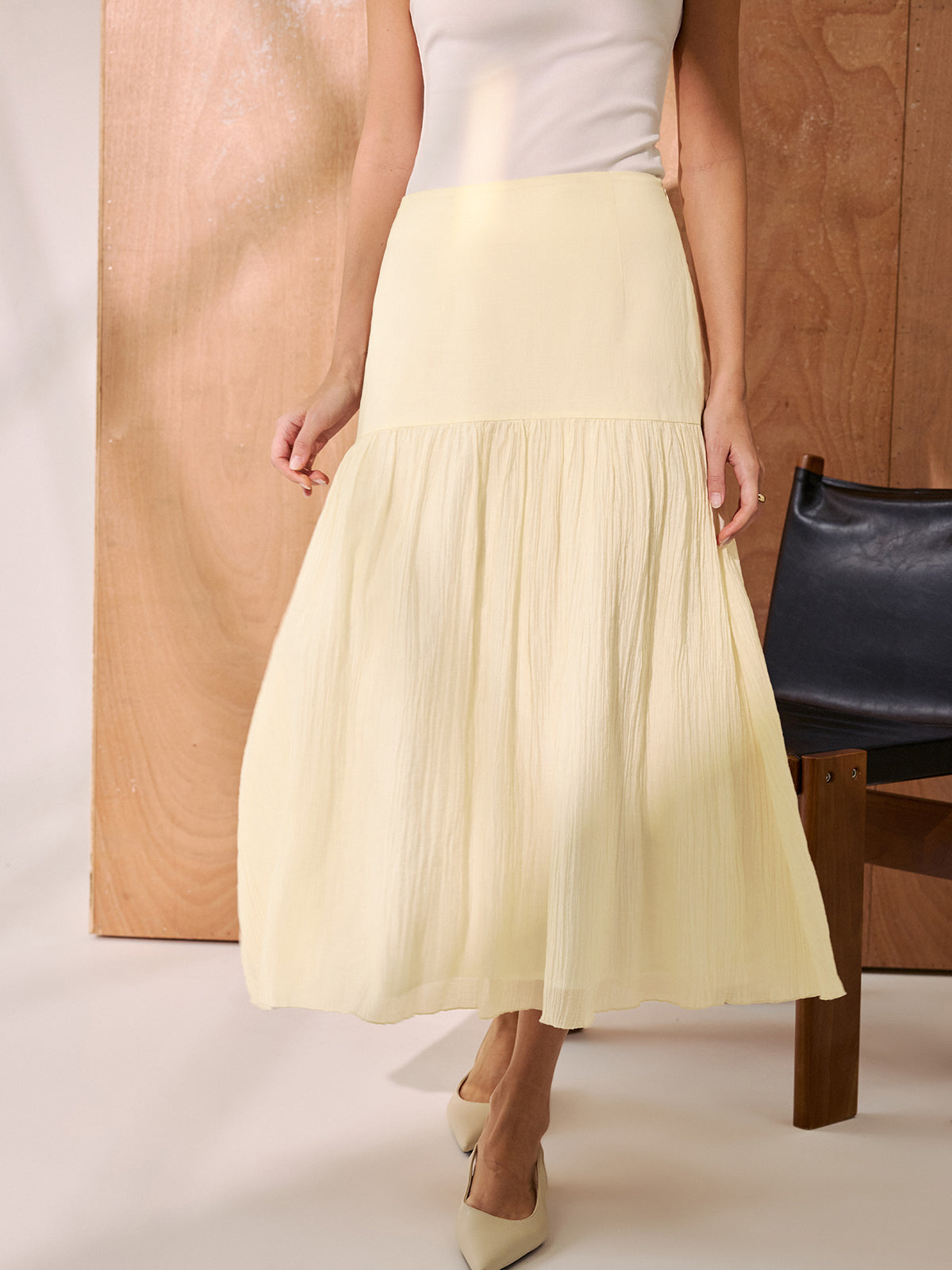 Pleated A-Line Midi Skirt-Chicvia