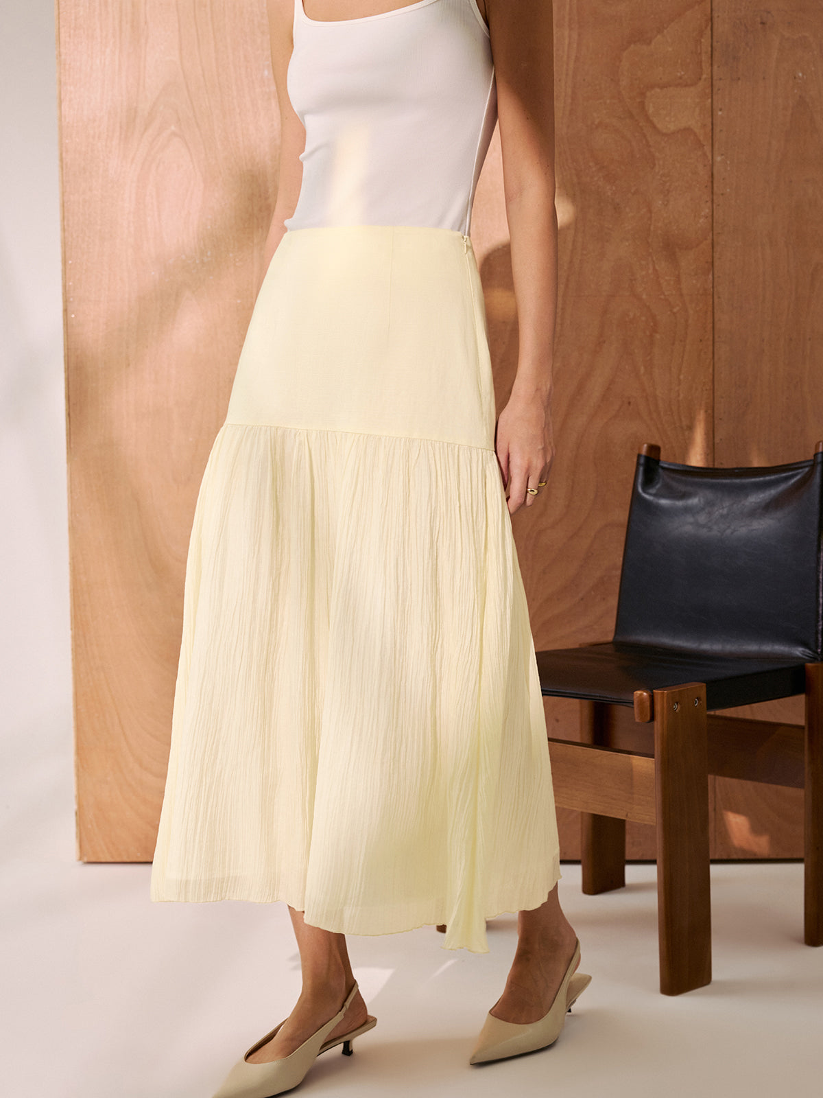 Pleated A-Line Midi Skirt-Chicvia